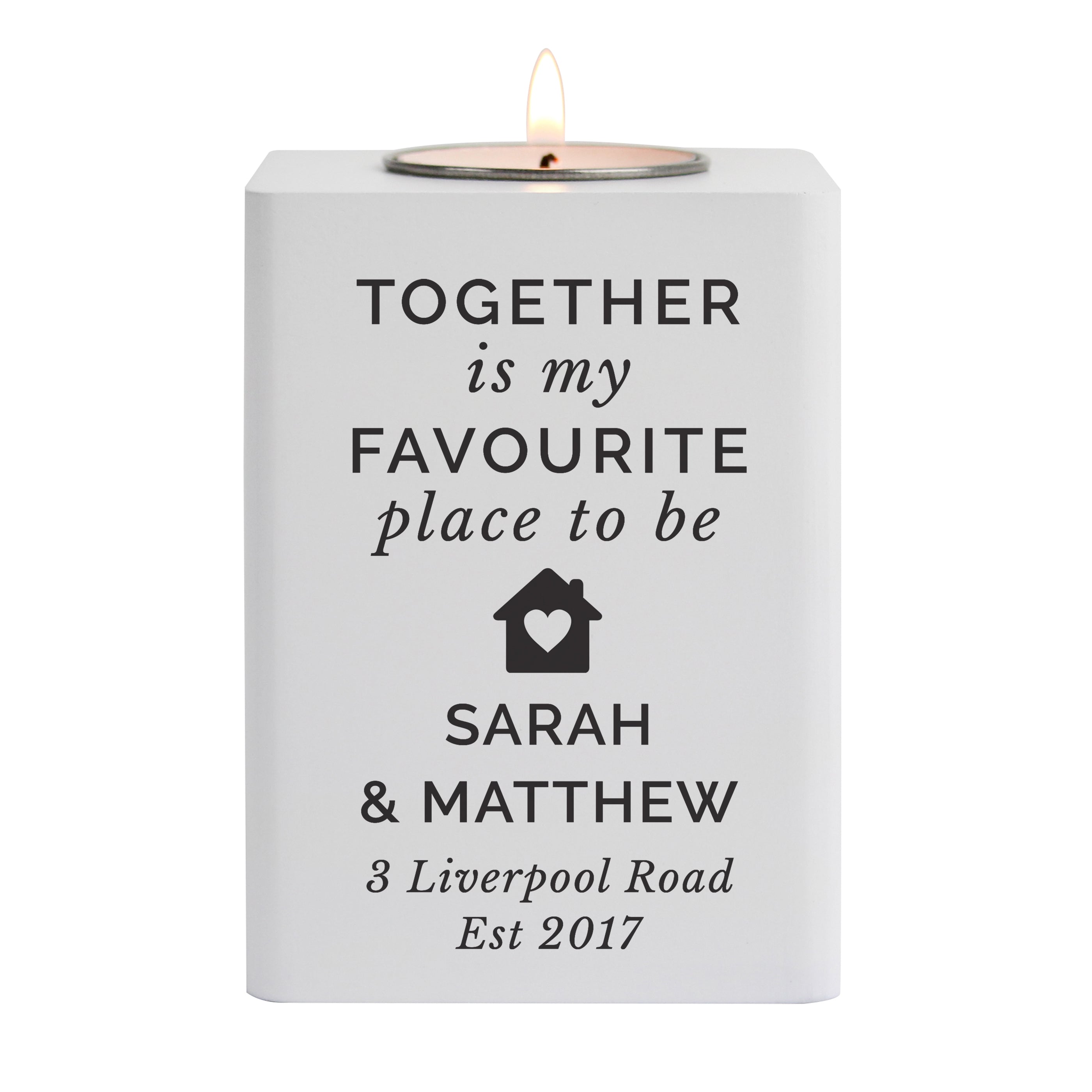 Personalised Home White Wooden Tea light Holder - gift & personalise