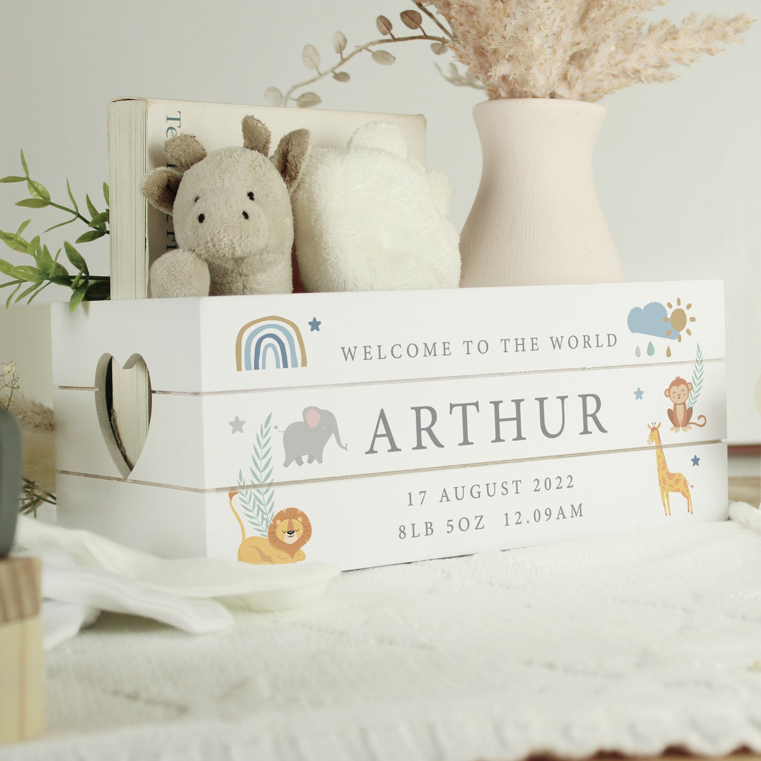 Personalised Safari Animals White Wooden Crate - gift & personalise