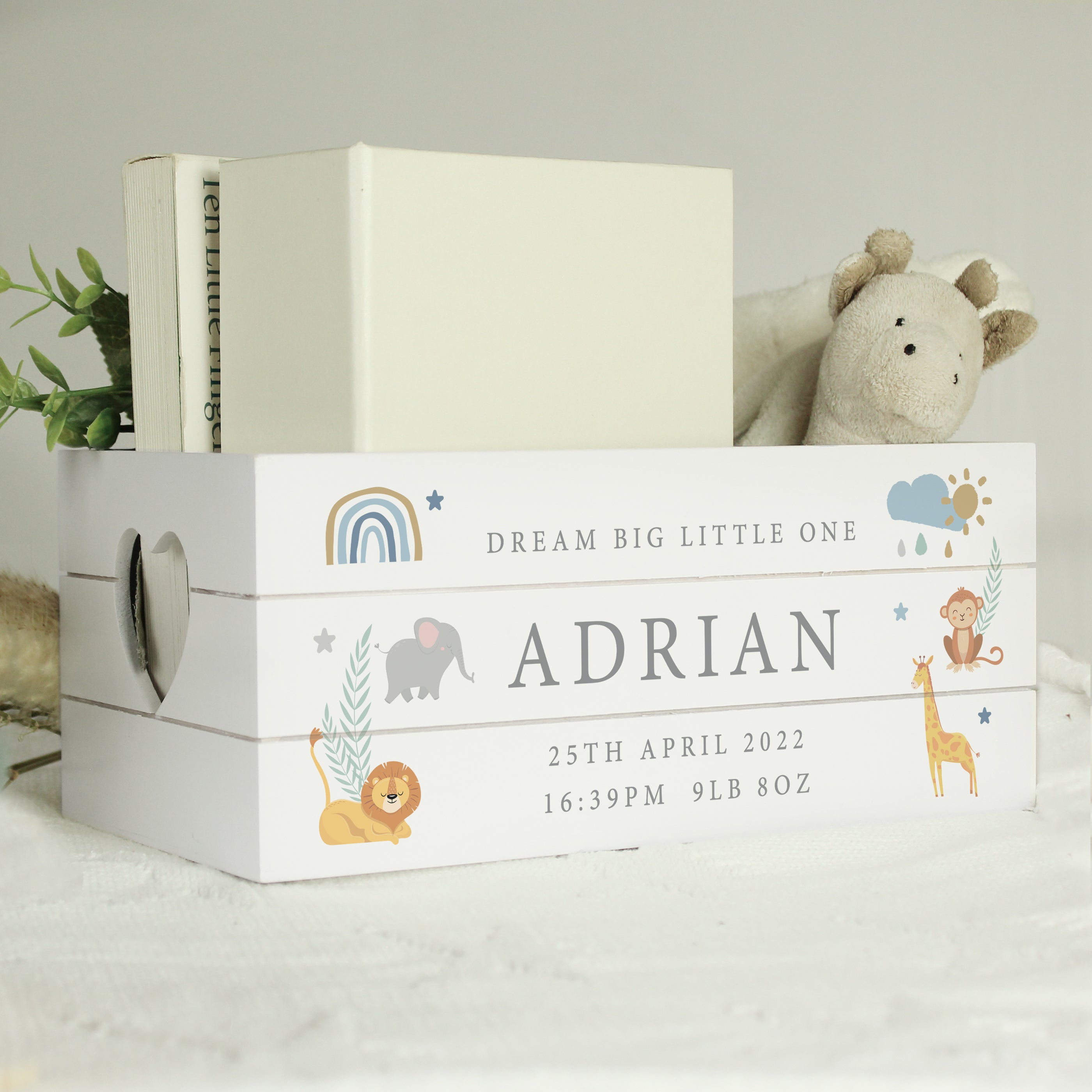 Personalised Safari Animals White Wooden Crate - gift & personalise