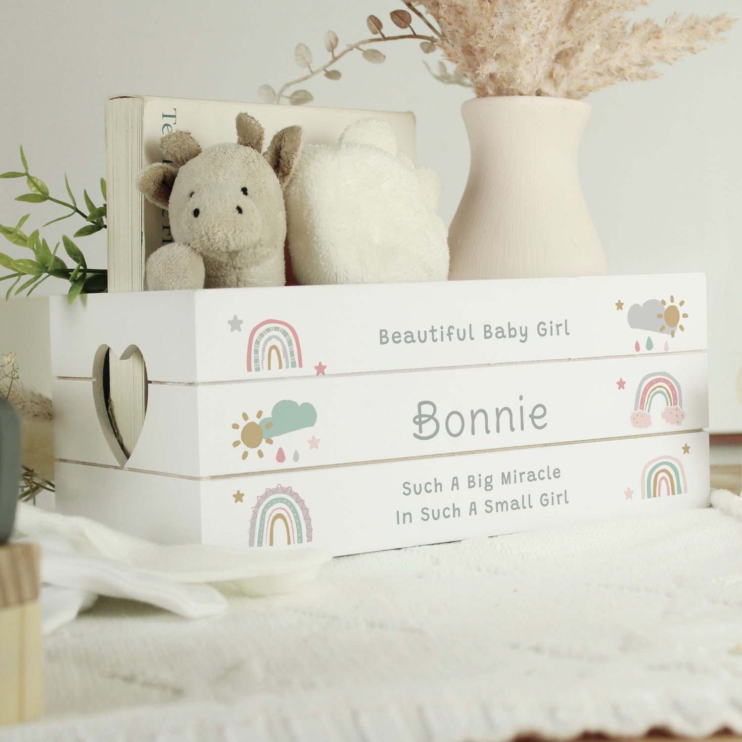 Personalised Rainbow White Wooden Crate - gift & personalise