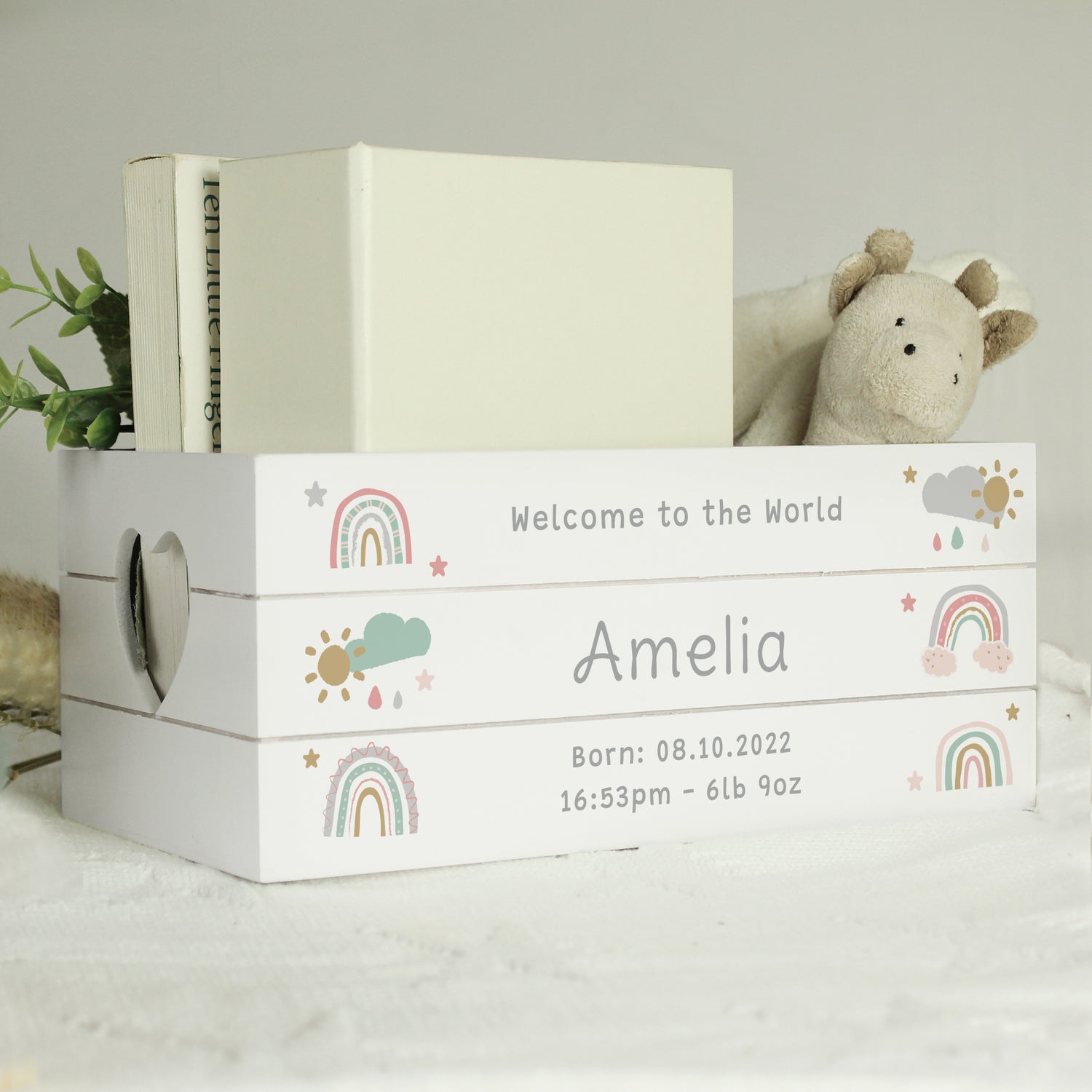 Personalised Rainbow White Wooden Crate - gift & personalise