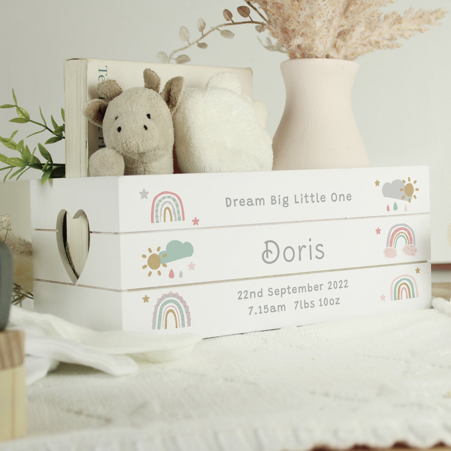 Personalised Rainbow White Wooden Crate - gift & personalise