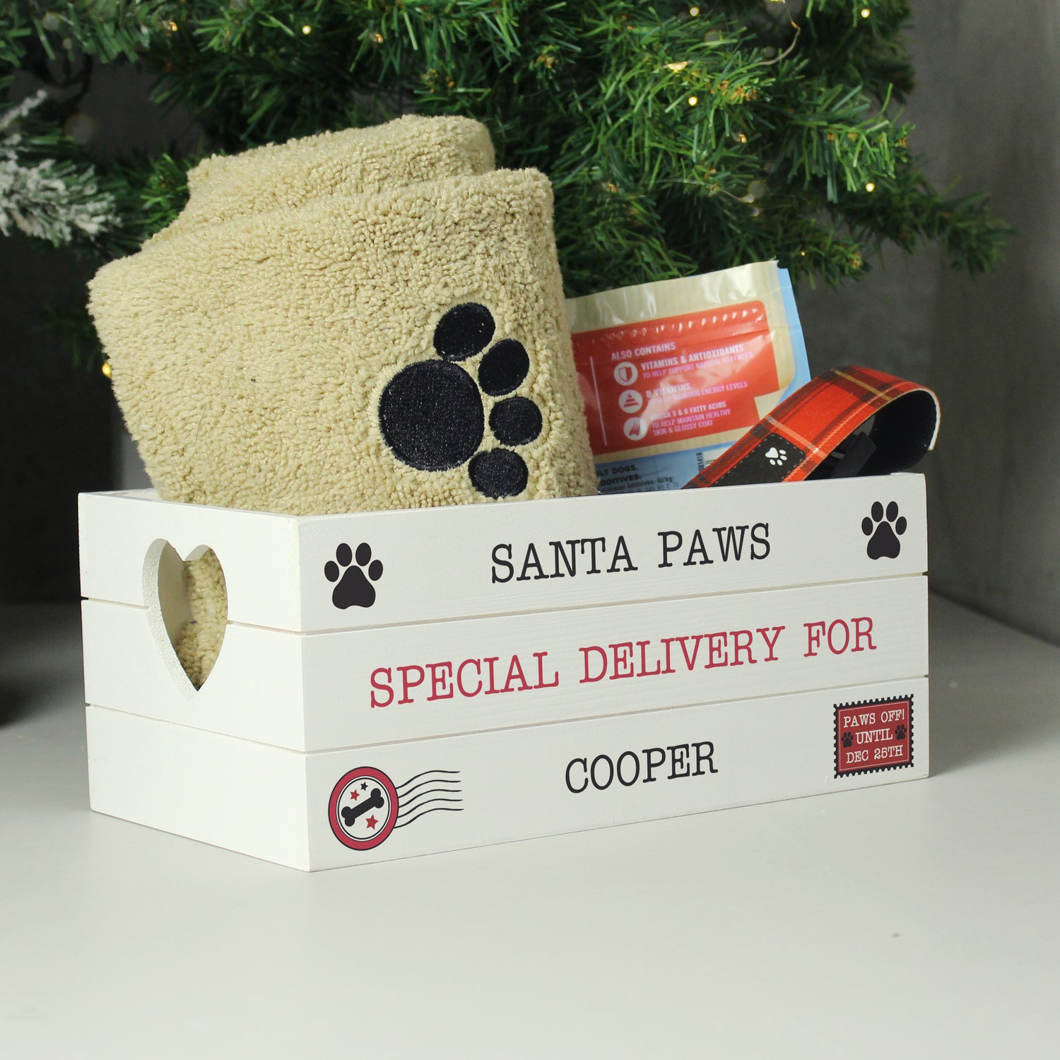 Personalised Santa Paws White Wooden Crate - gift & personalise