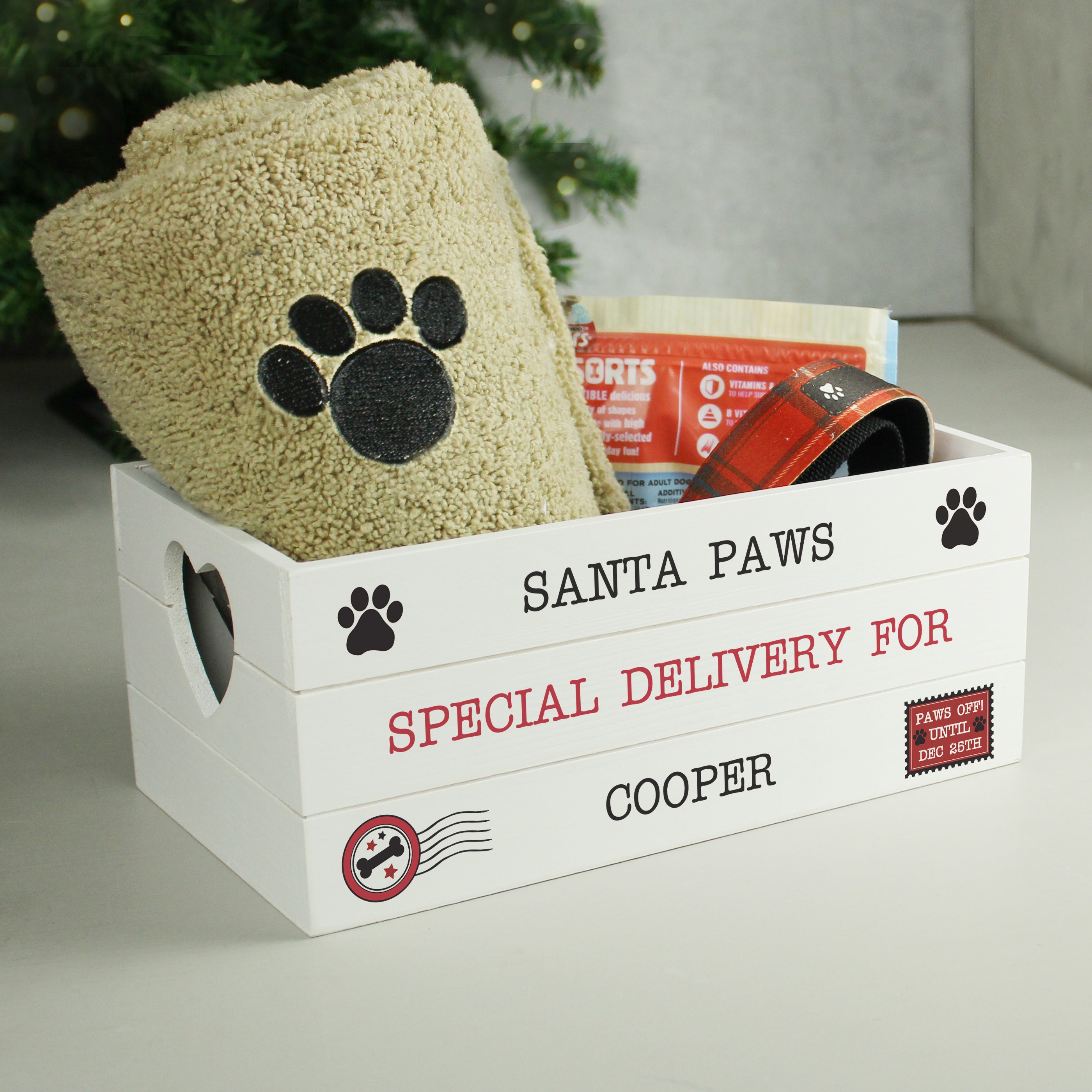 Personalised Santa Paws White Wooden Crate - gift & personalise