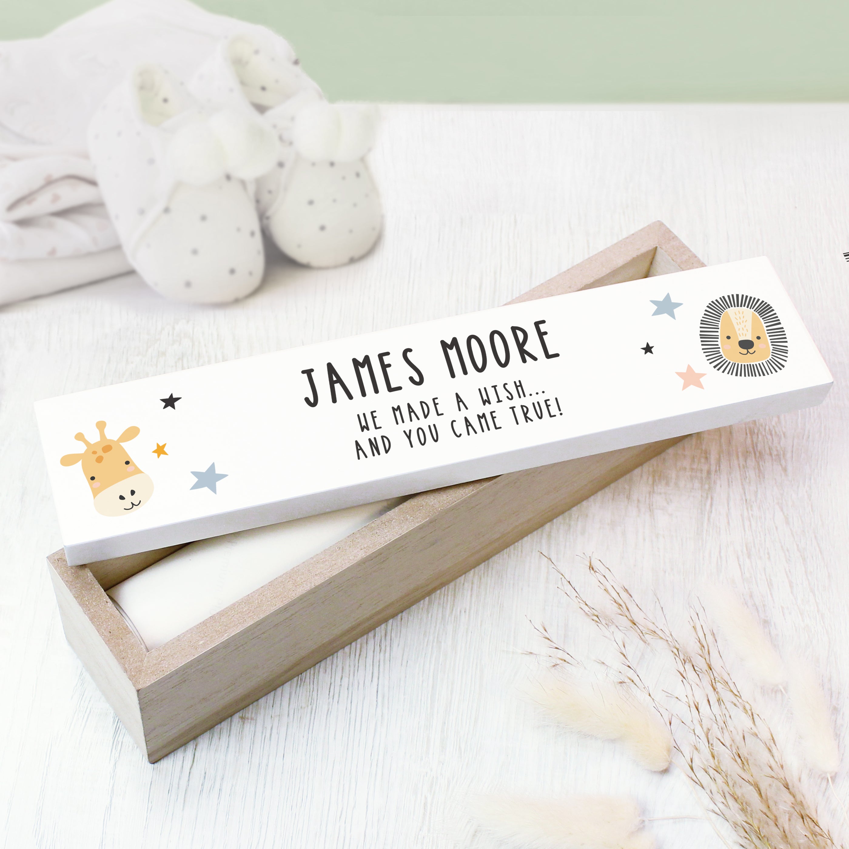 Personalised Scandi Safari Animals Wooden Birth Certificate Holder - gift & personalise