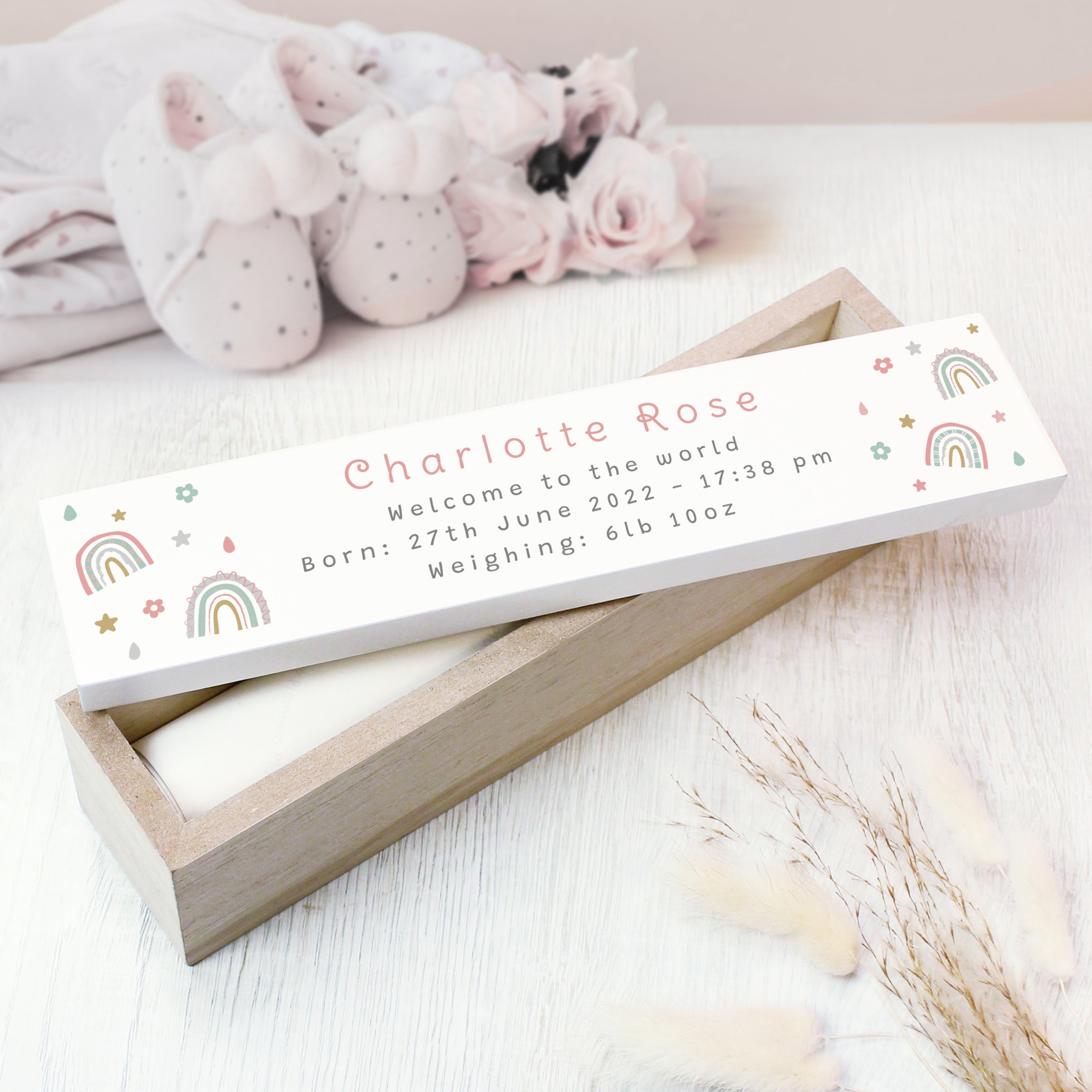 Personalised Rainbow Wooden Birth Certificate Holder - gift & personalise