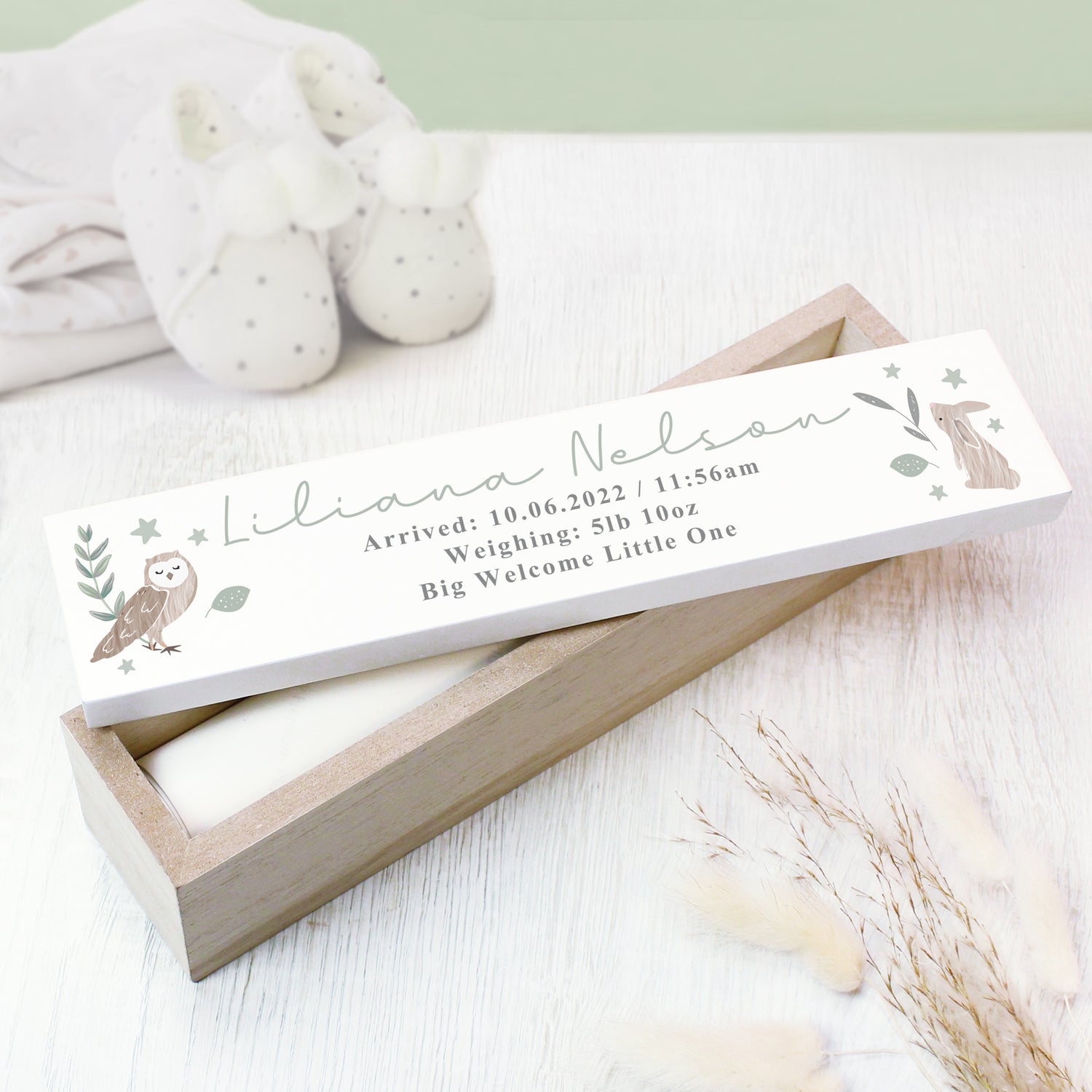 Personalised Woodland Animals Wooden Birth Certificate Holder - gift & personalise