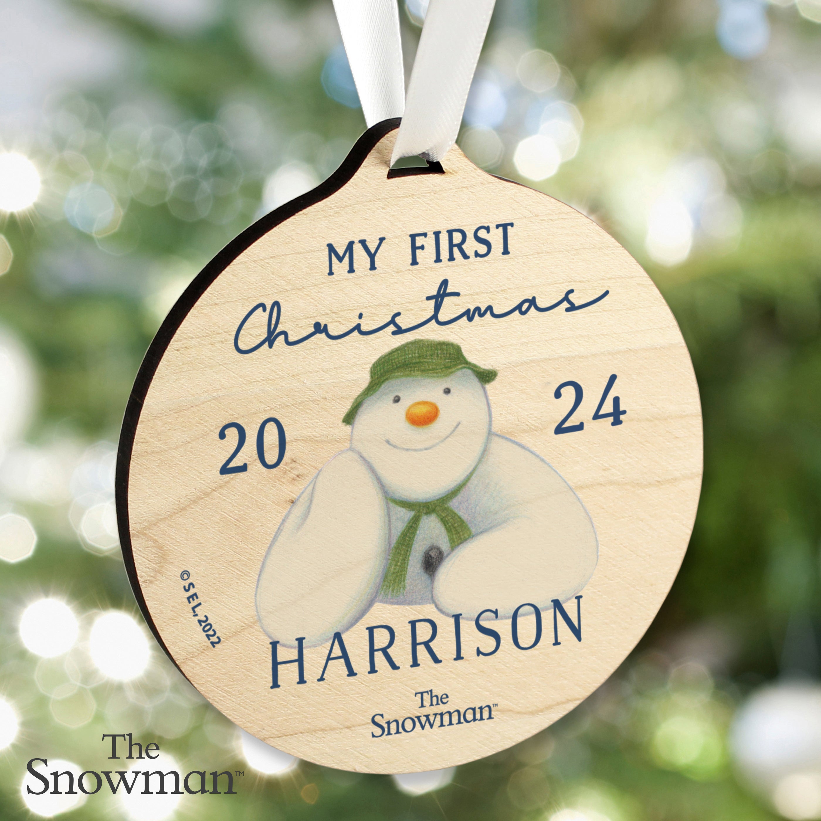 Personalised The Snowman My First Christmas Round Wooden Decoration - gift & personalise