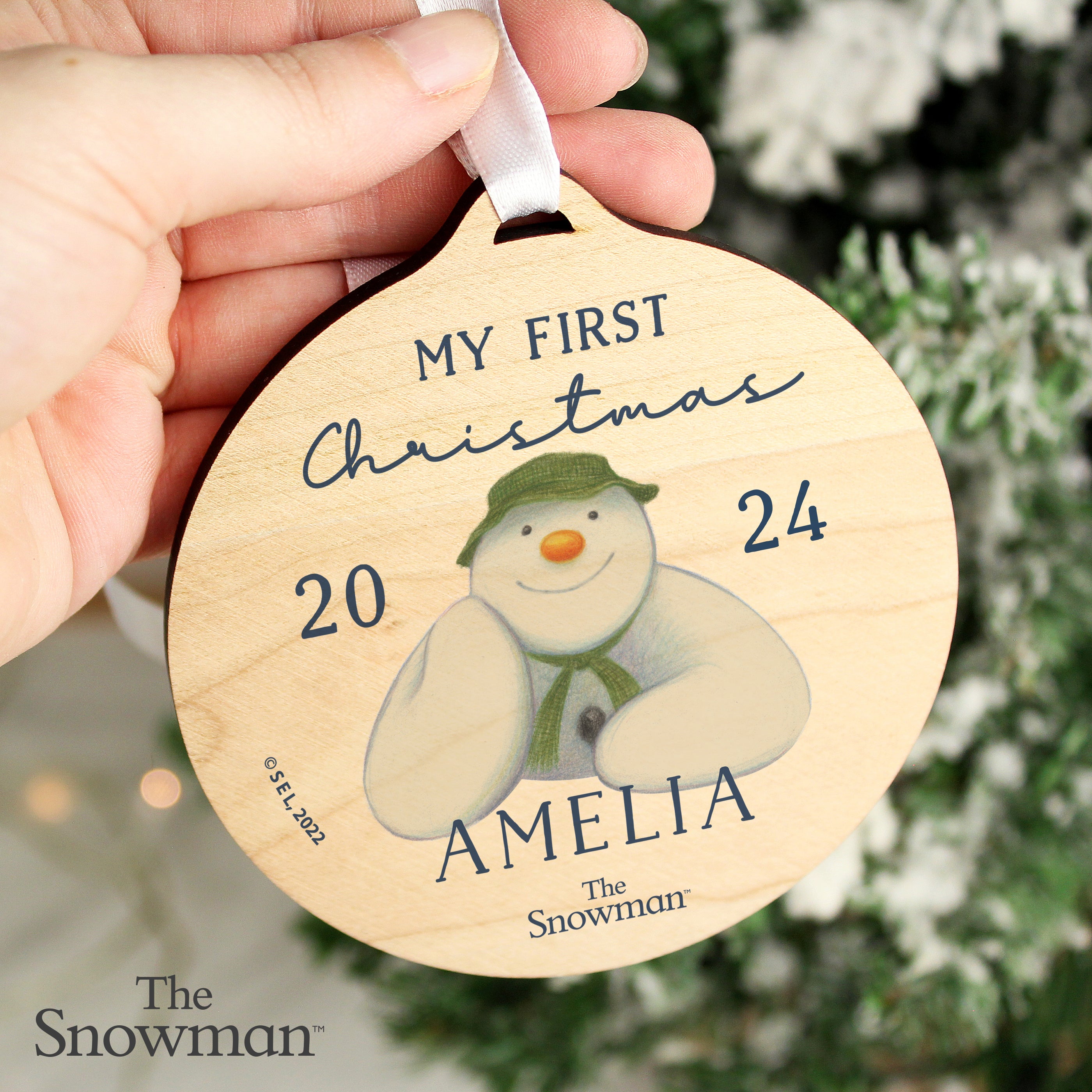 Personalised The Snowman My First Christmas Round Wooden Decoration - gift & personalise