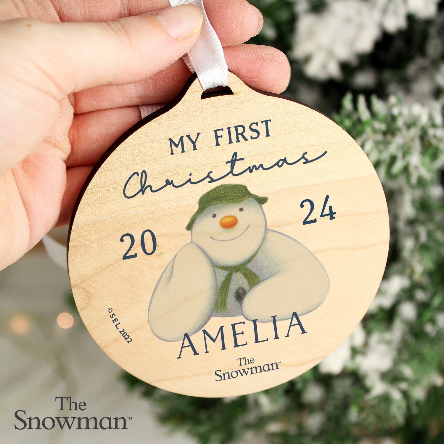 Personalised The Snowman My First Christmas Round Wooden Decoration - gift & personalise