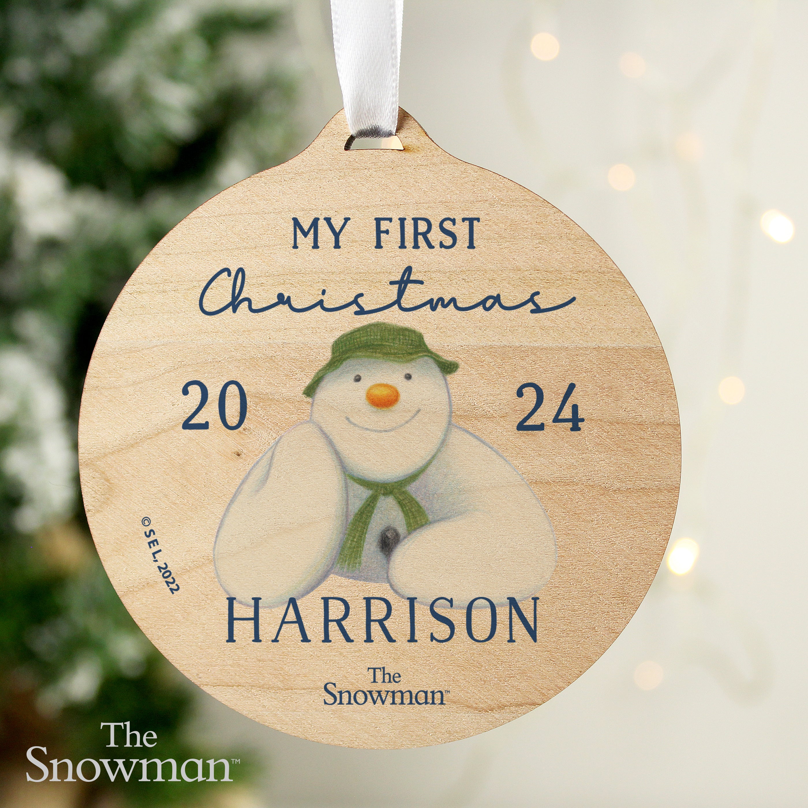 Personalised The Snowman My First Christmas Round Wooden Decoration - gift & personalise