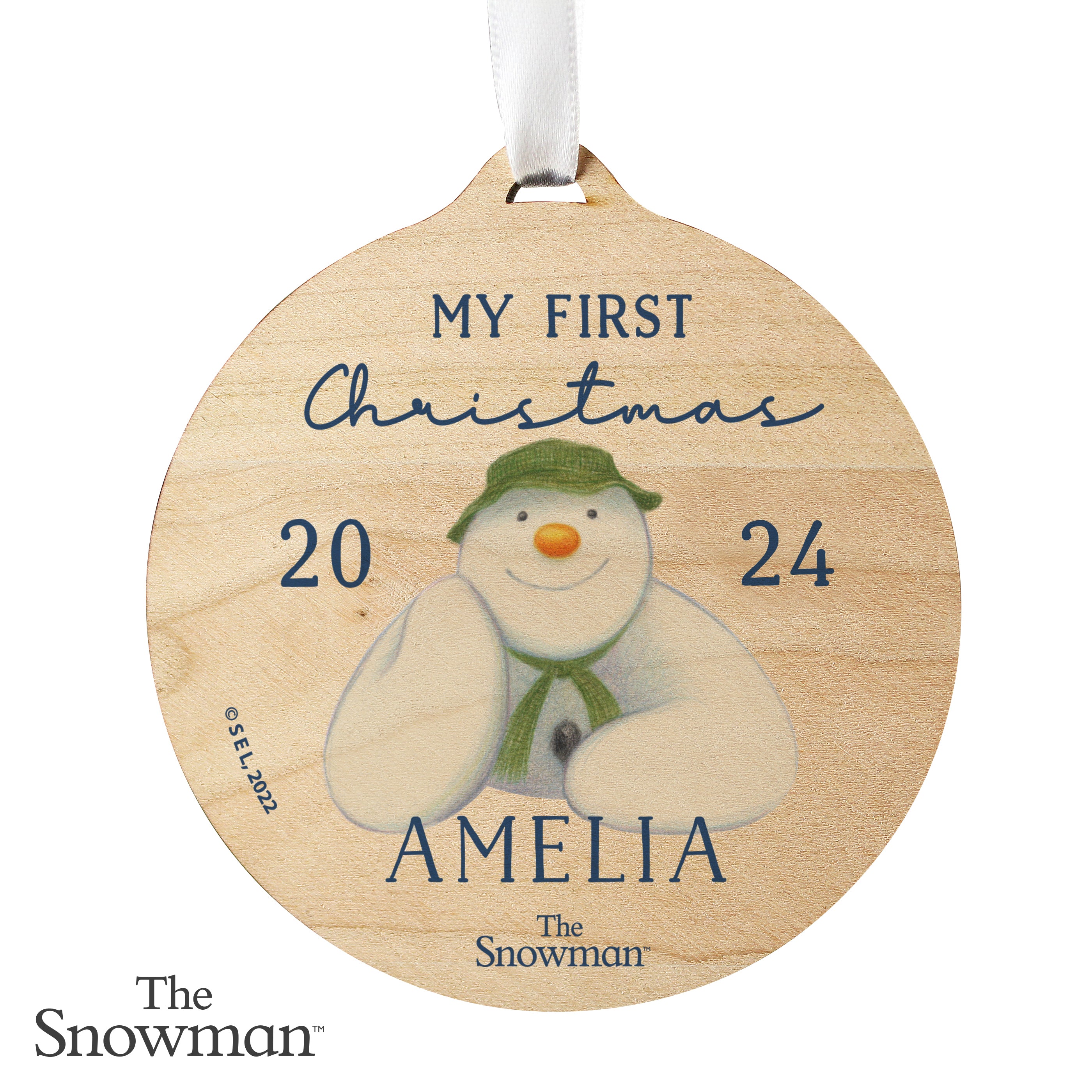 Personalised The Snowman My First Christmas Round Wooden Decoration - gift & personalise