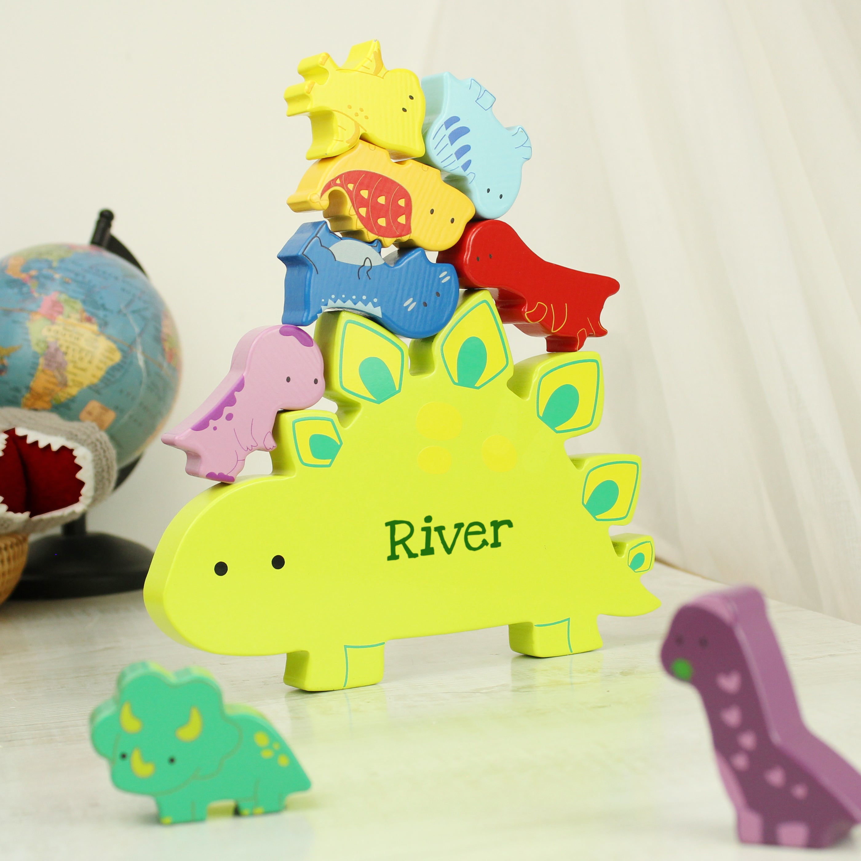 Personalised Name Only Wooden Dinosaur Stacker Toy - gift & personalise