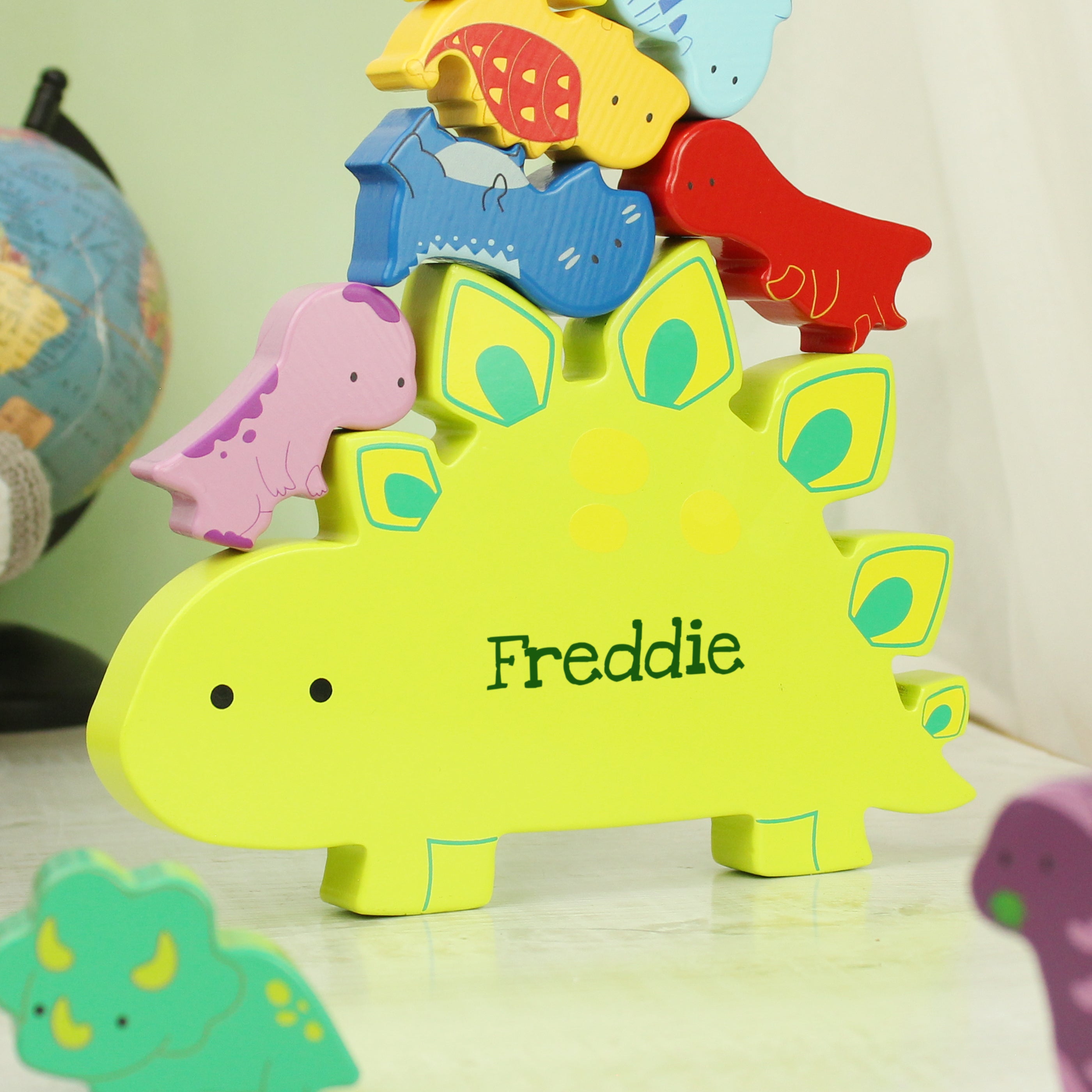 Personalised Name Only Wooden Dinosaur Stacker Toy - gift & personalise