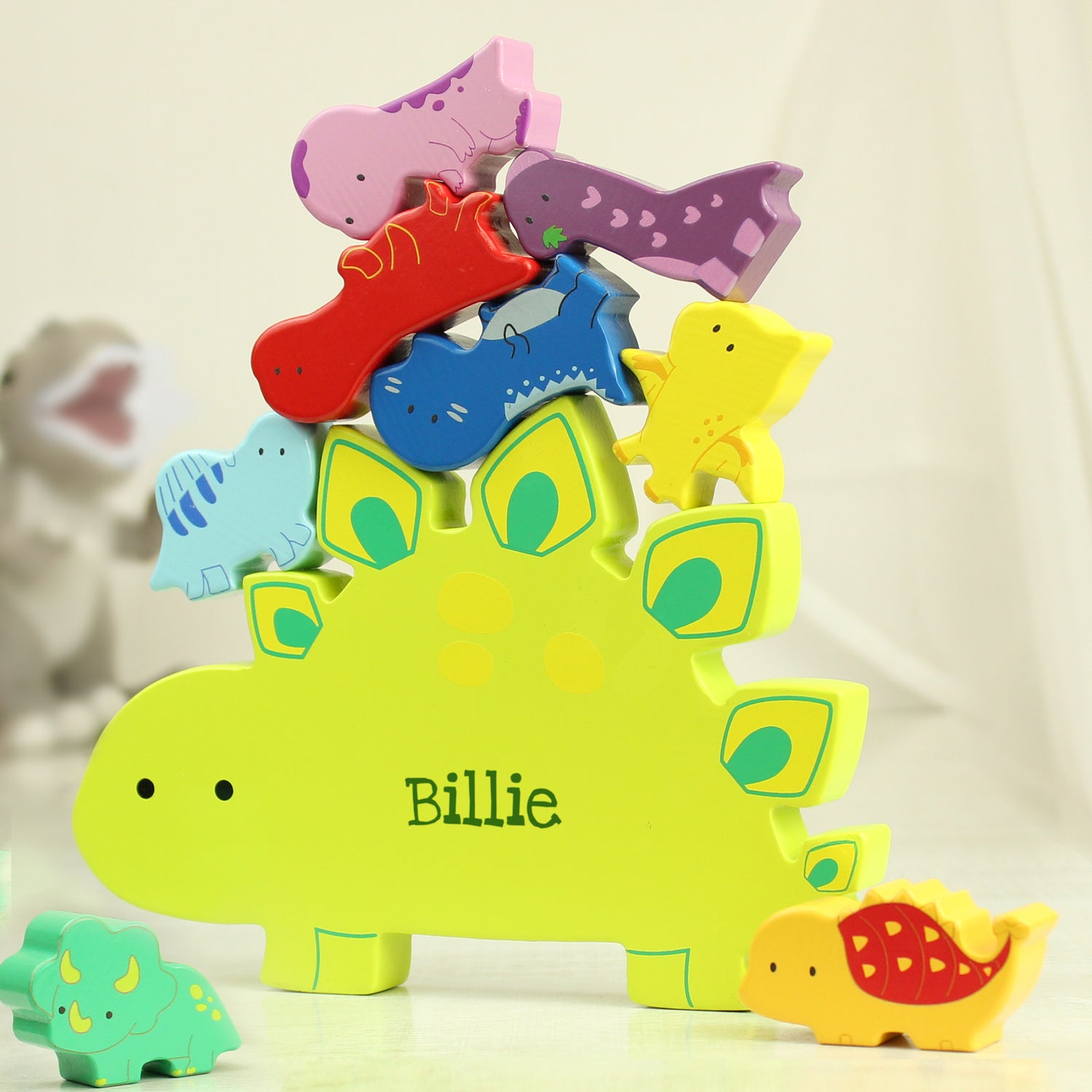 Personalised Name Only Wooden Dinosaur Stacker Toy - gift & personalise