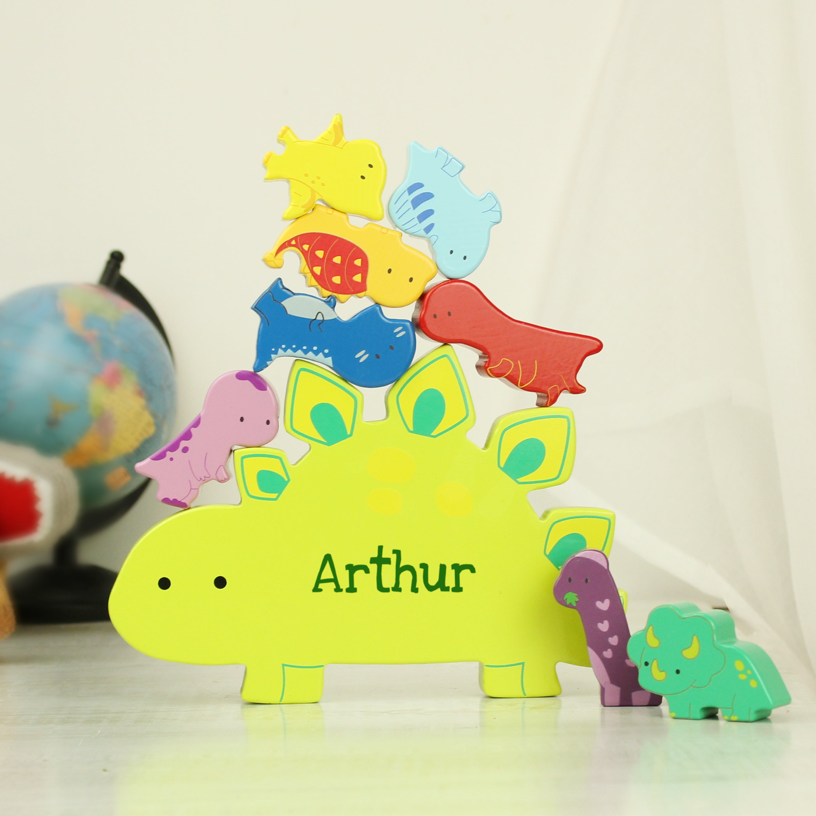 Personalised Name Only Wooden Dinosaur Stacker Toy - gift & personalise