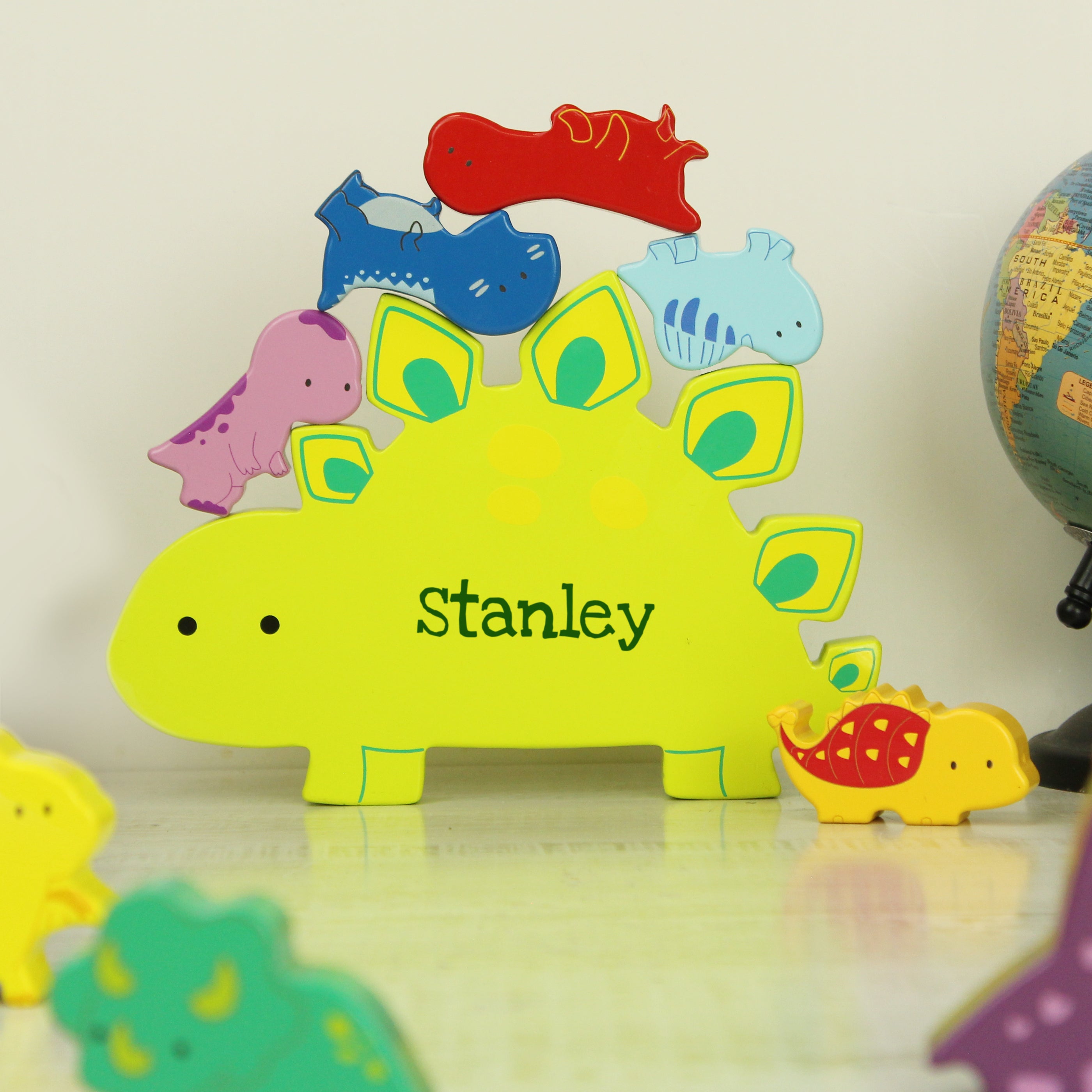 Personalised Name Only Wooden Dinosaur Stacker Toy - gift & personalise