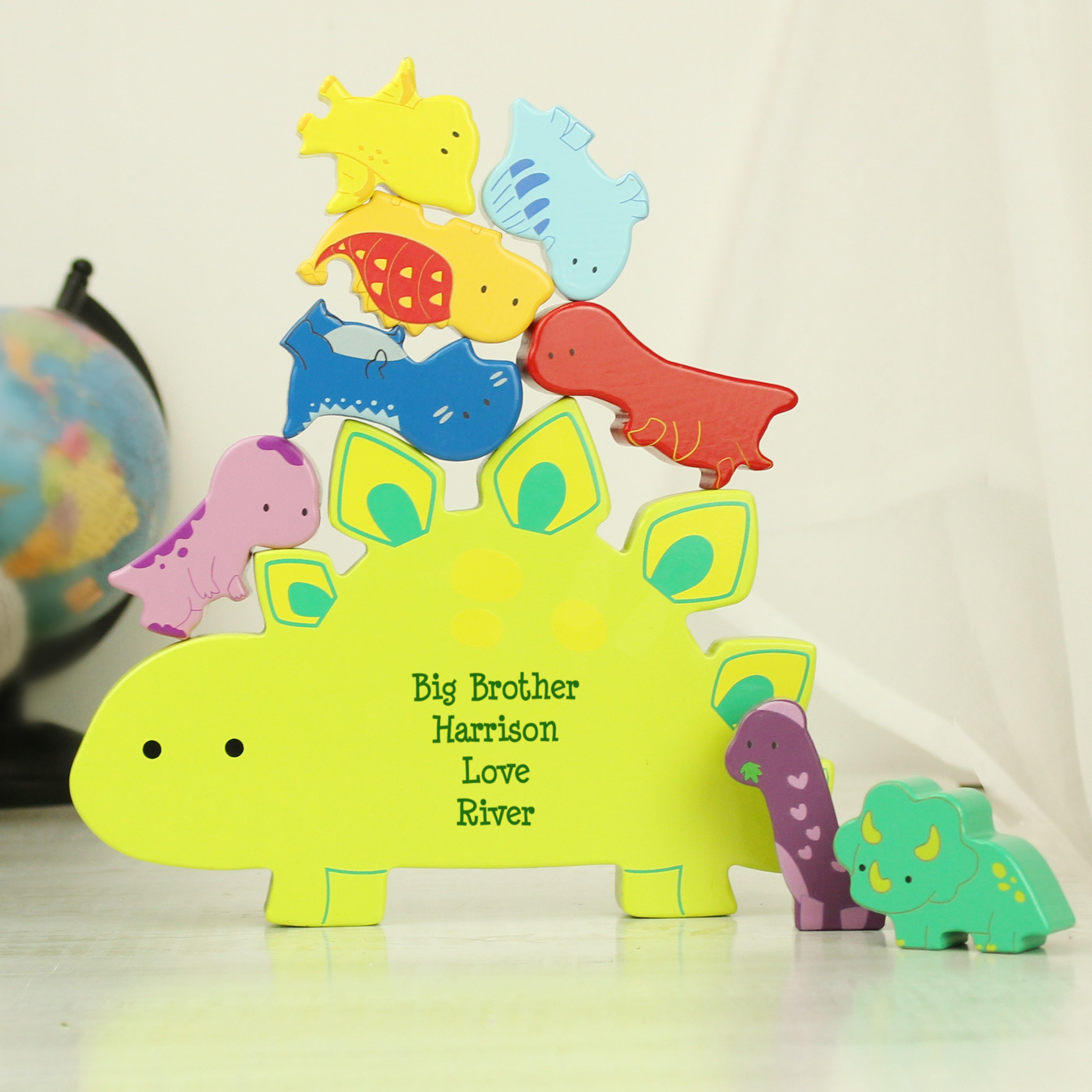 Personalised Free Text Wooden Dinosaur Stacker Toy - gift & personalise