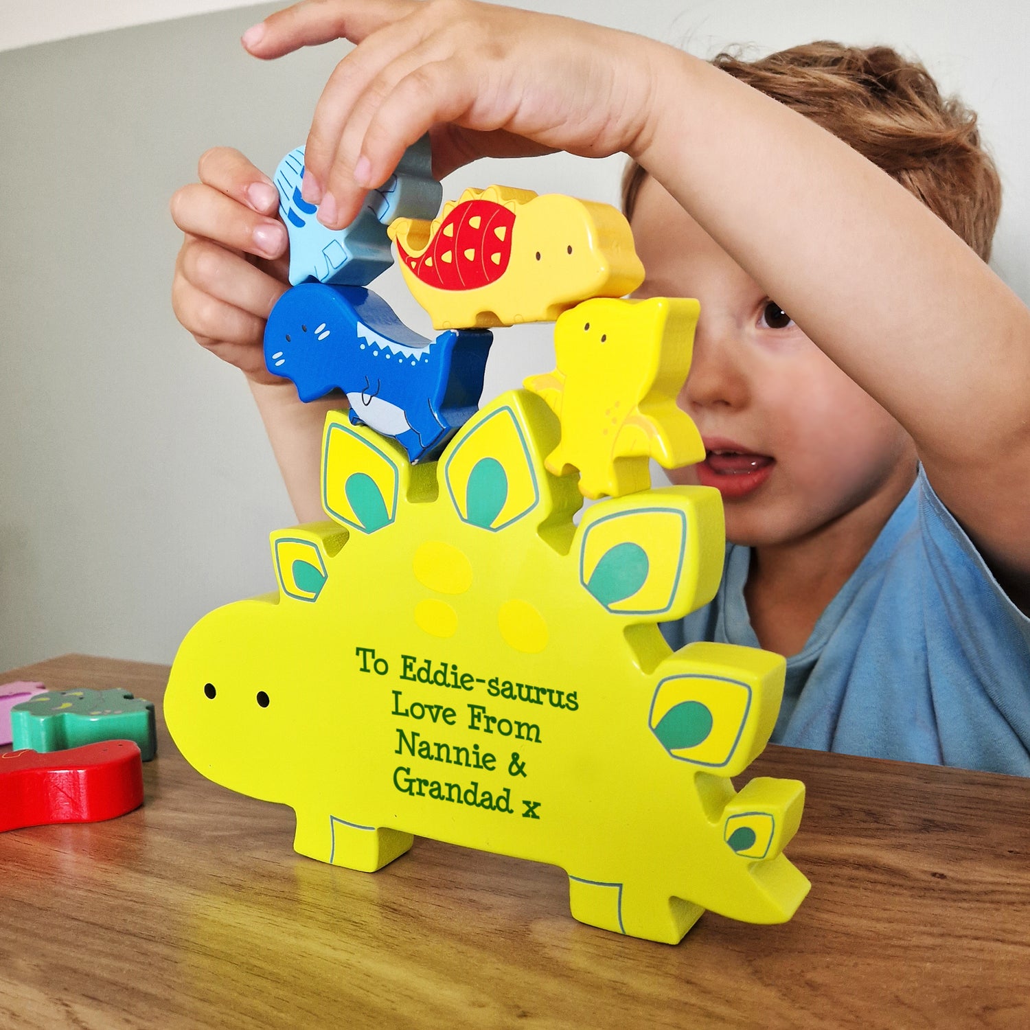 Personalised Free Text Wooden Dinosaur Stacker Toy - gift & personalise