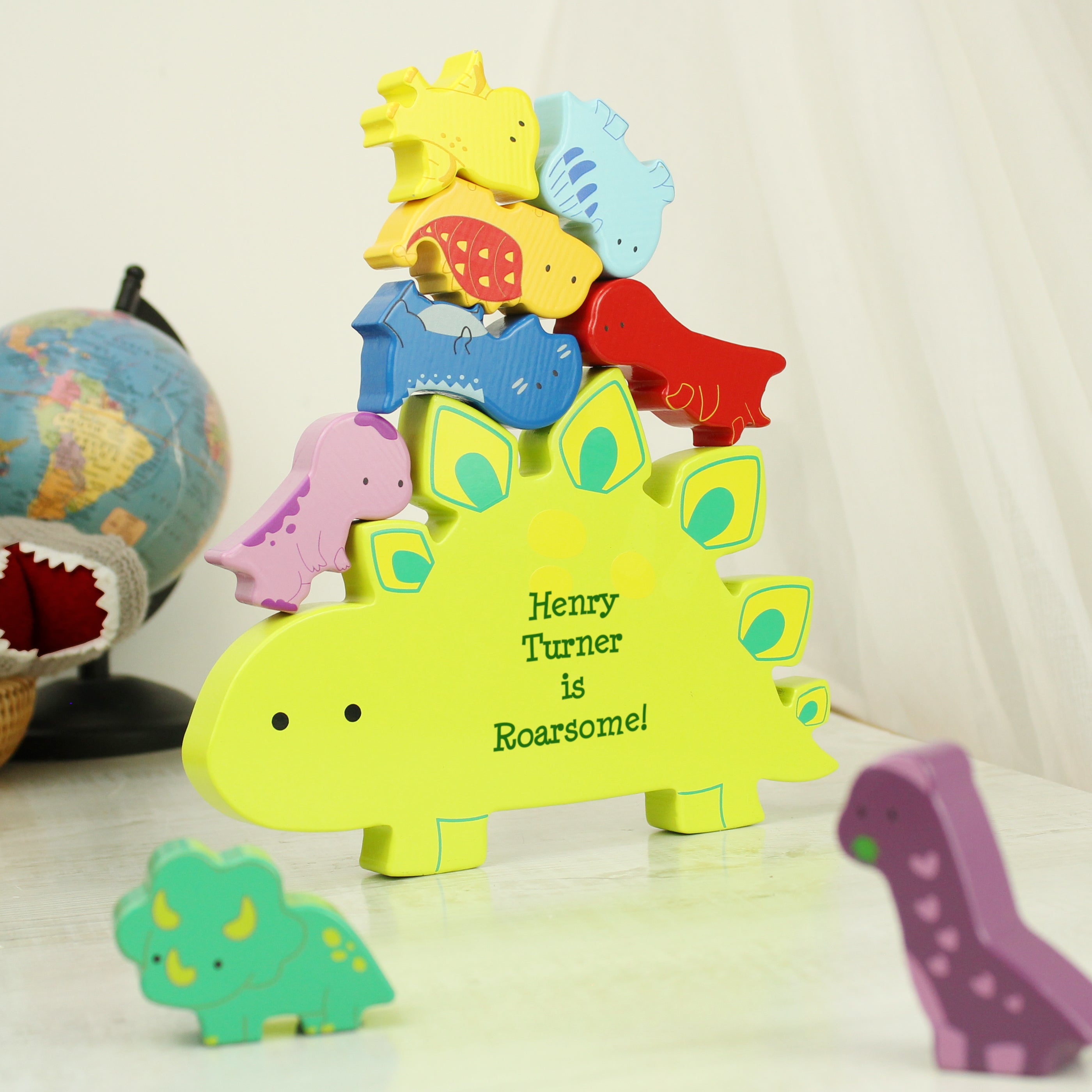 Personalised Free Text Wooden Dinosaur Stacker Toy - gift & personalise