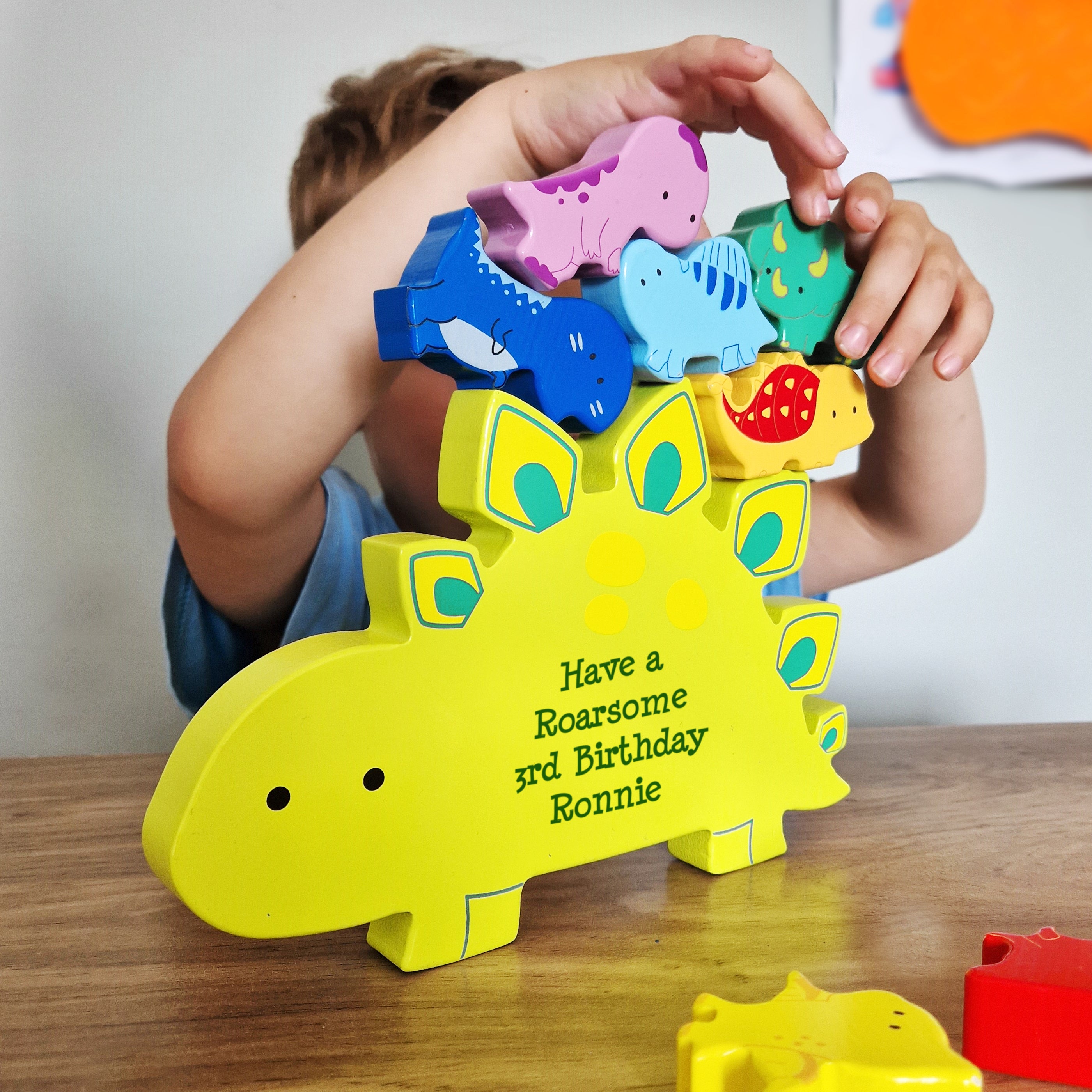 Personalised Free Text Wooden Dinosaur Stacker Toy - gift & personalise