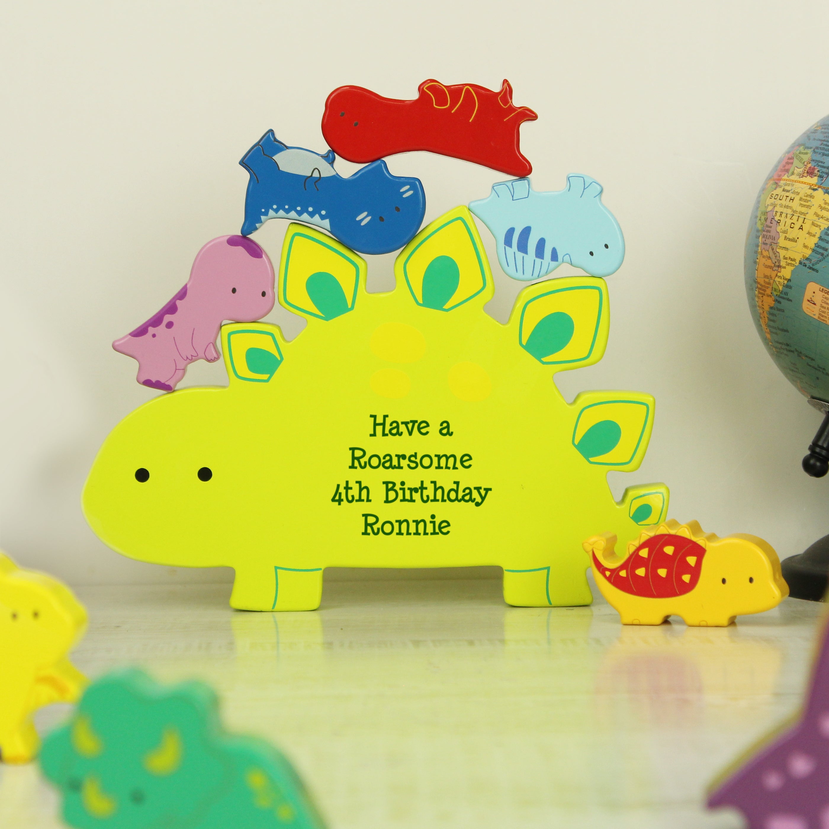 Personalised Free Text Wooden Dinosaur Stacker Toy - gift & personalise