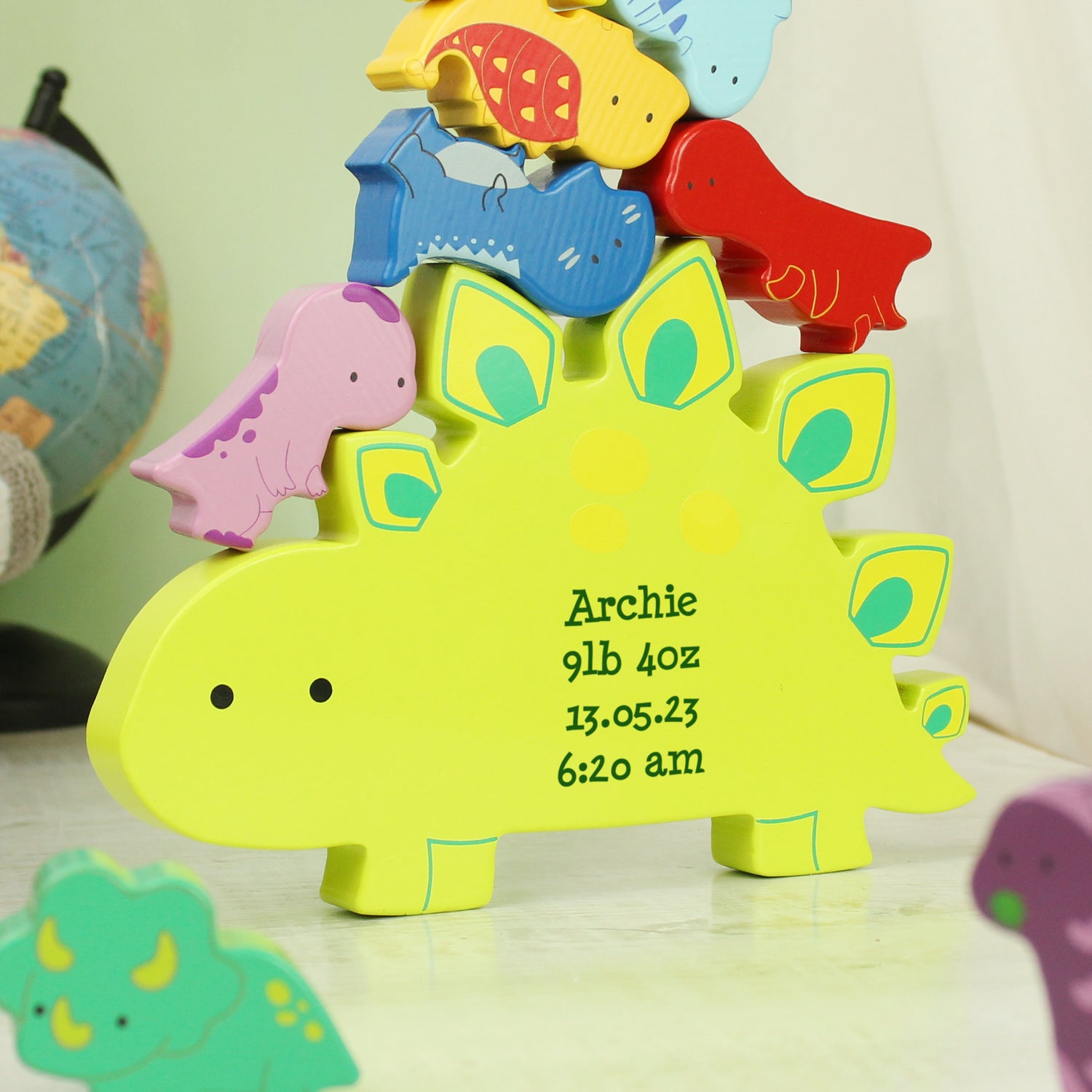 Personalised Free Text Wooden Dinosaur Stacker Toy - gift & personalise