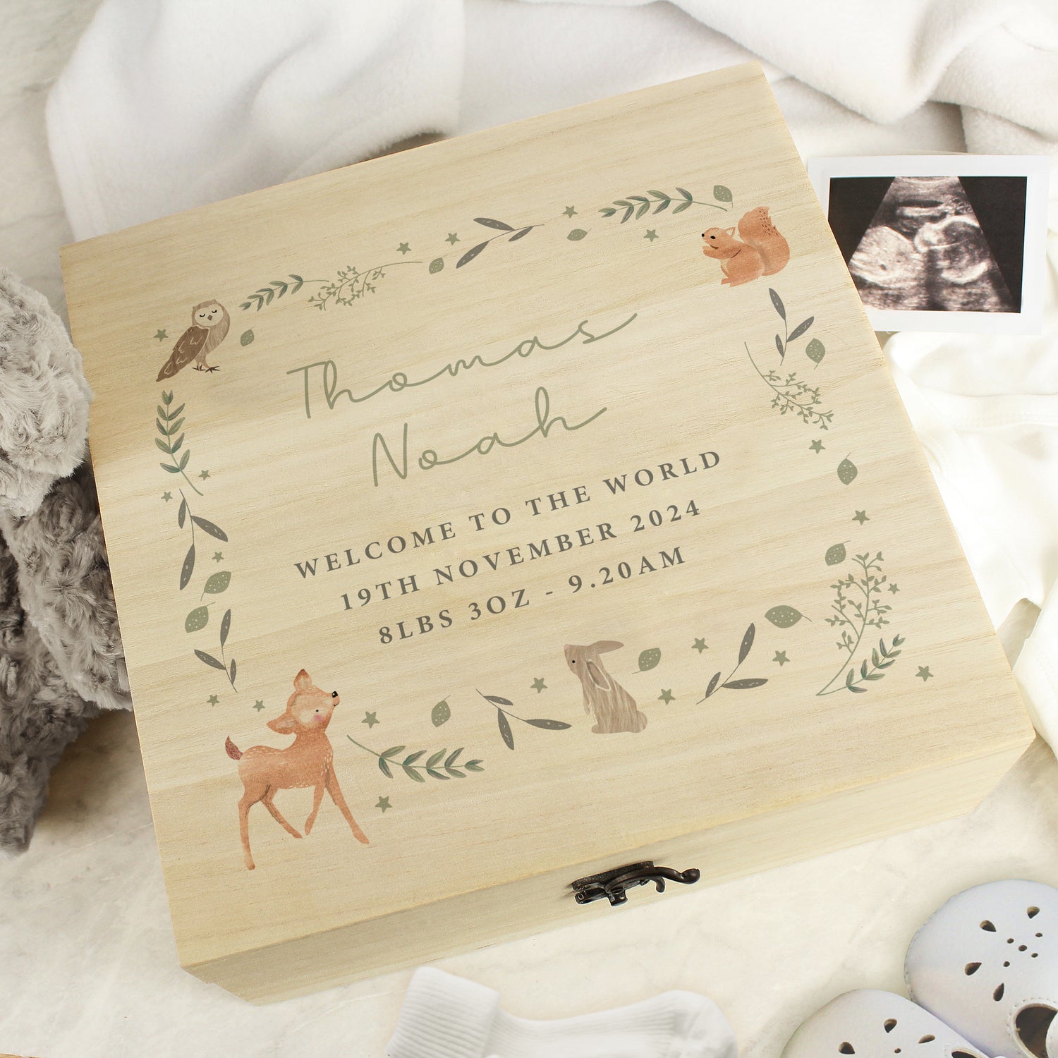 Personalised Woodland Animal Large Wooden Keepsake Box - gift & personalise