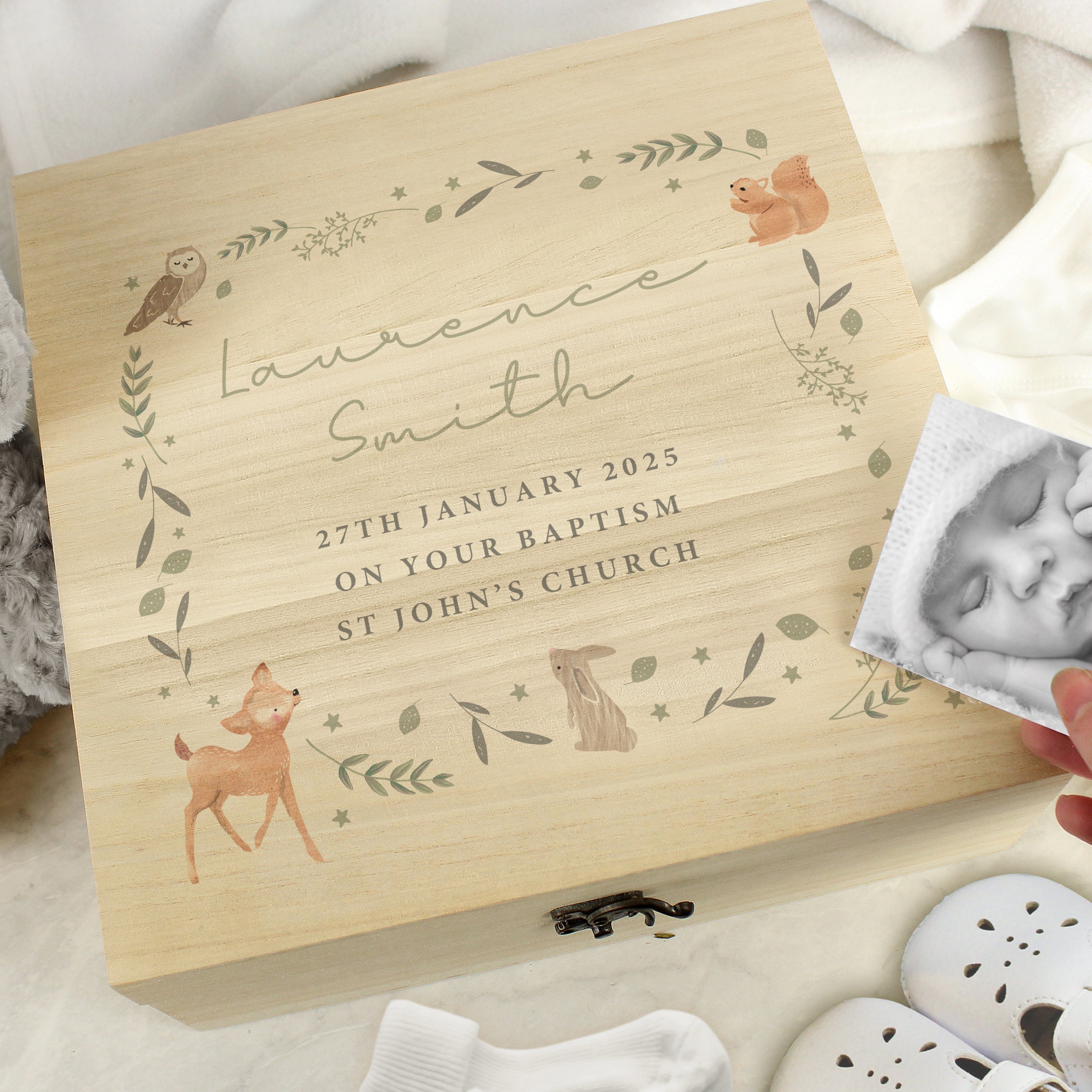 Personalised Woodland Animal Large Wooden Keepsake Box - gift & personalise