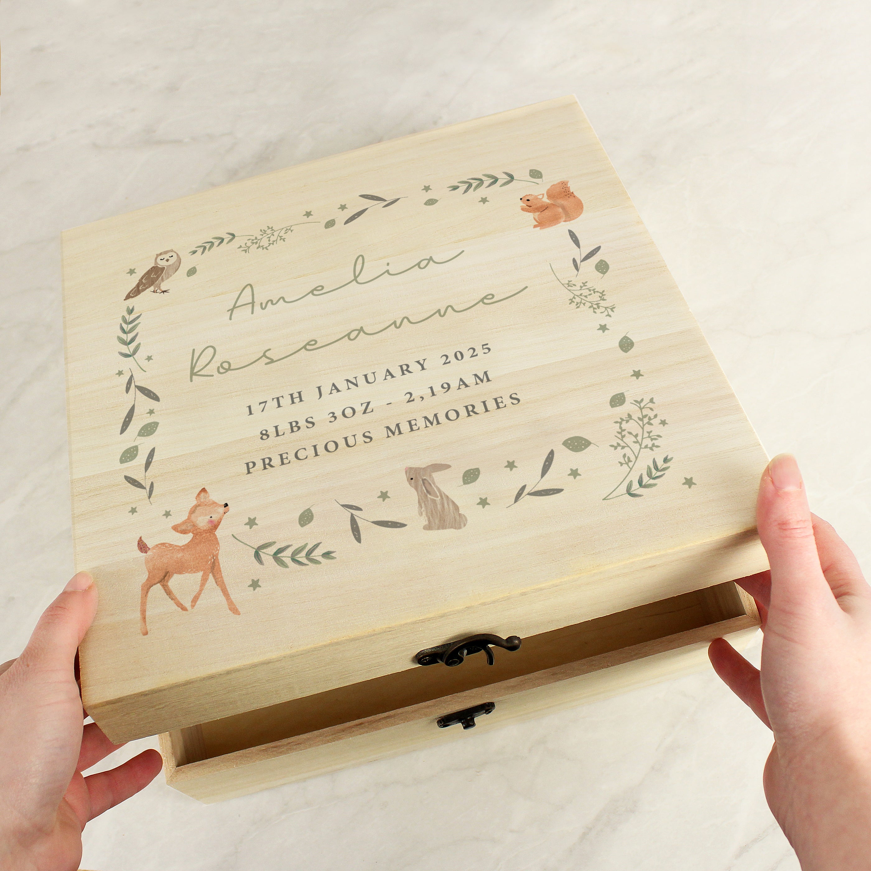 Personalised Woodland Animal Large Wooden Keepsake Box - gift & personalise