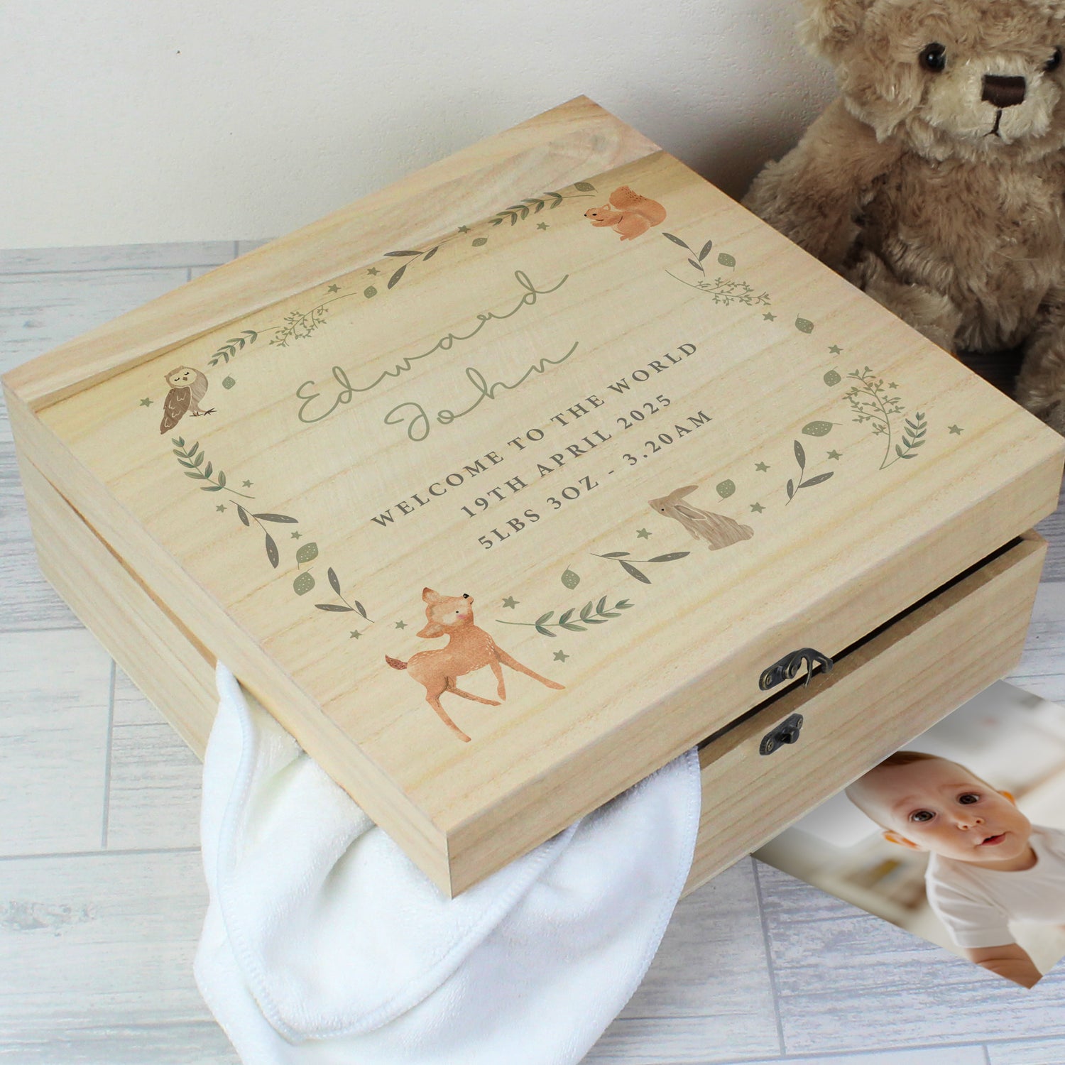 Personalised Woodland Animal Large Wooden Keepsake Box - gift & personalise