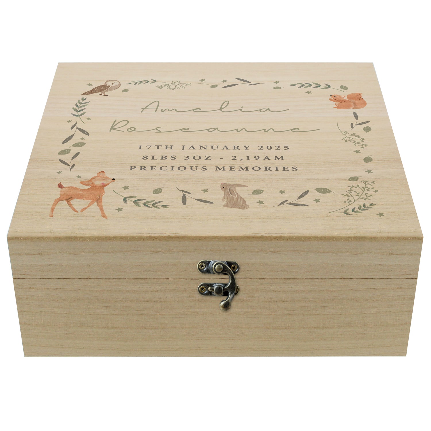 Personalised Woodland Animal Large Wooden Keepsake Box - gift & personalise