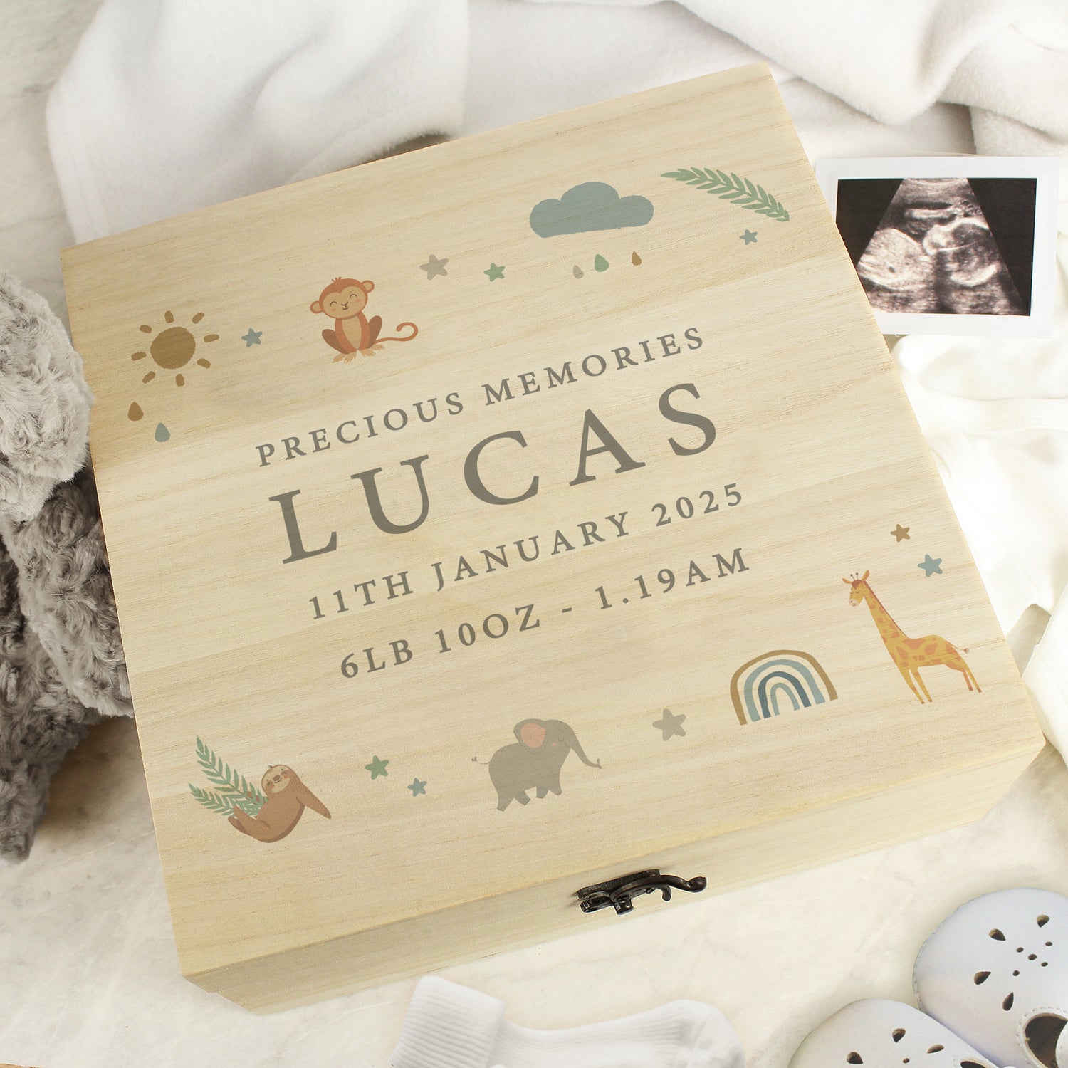 Personalised Safari Animals Large Wooden Keepsake Box - gift & personalise