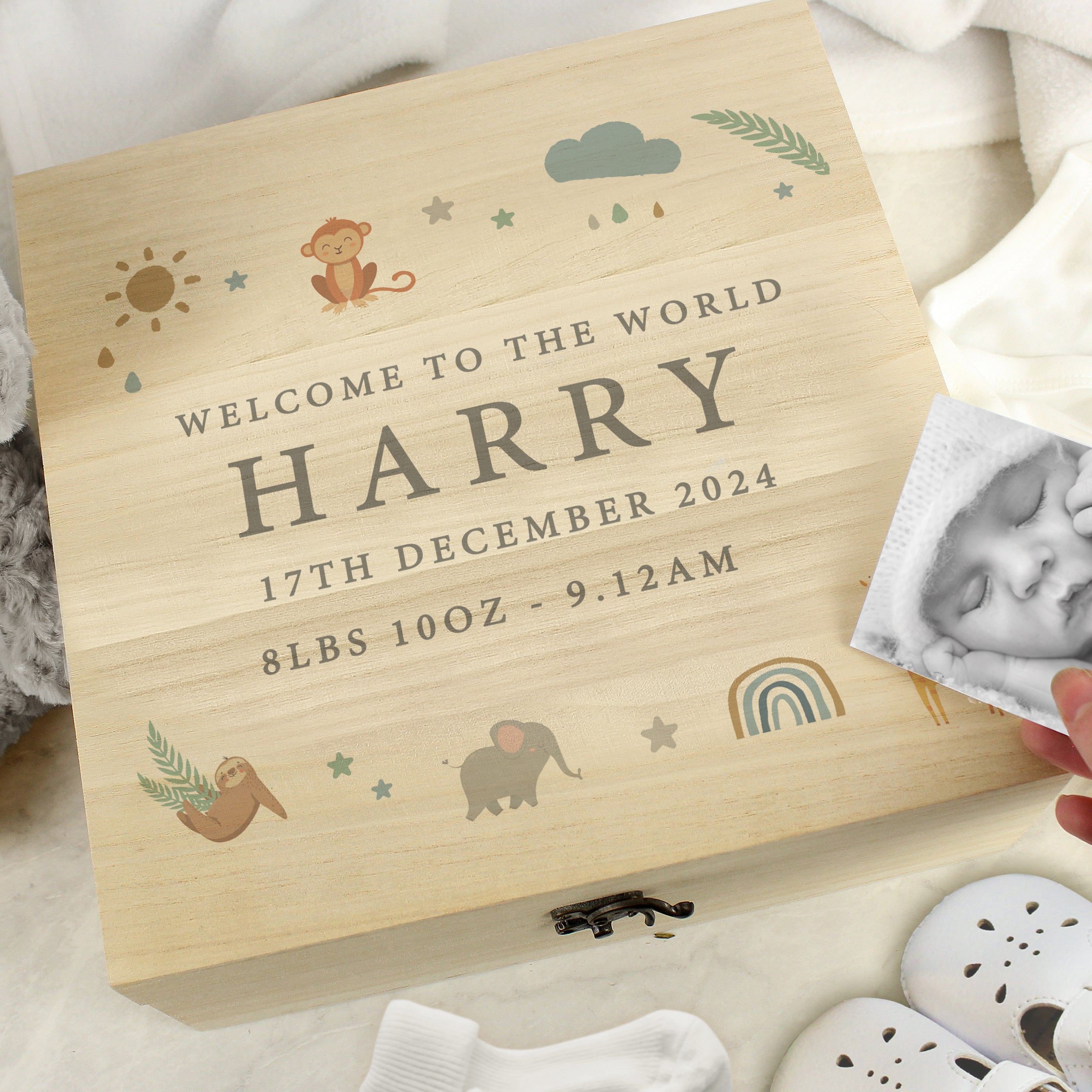 Personalised Safari Animals Large Wooden Keepsake Box - gift & personalise