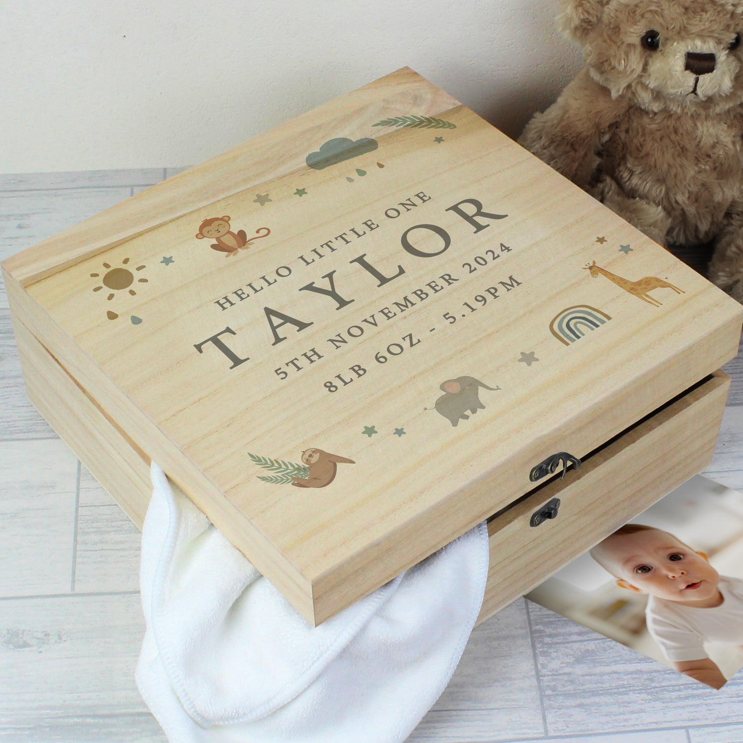 Personalised Safari Animals Large Wooden Keepsake Box - gift & personalise