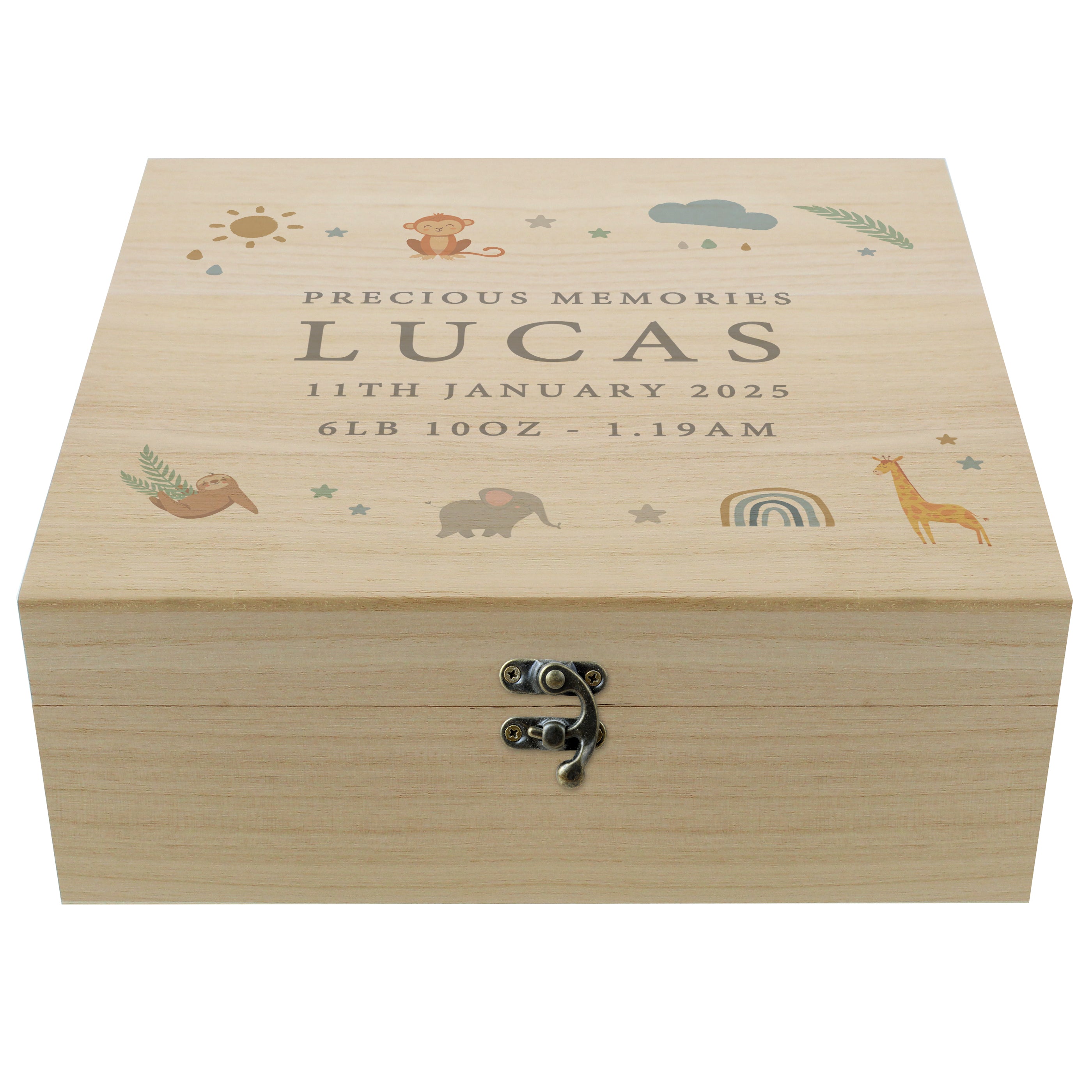 Personalised Safari Animals Large Wooden Keepsake Box - gift & personalise