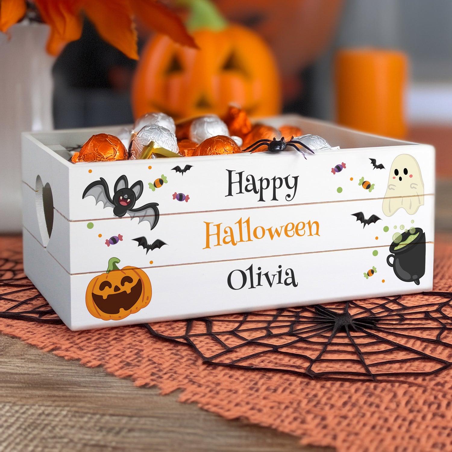 Personalised Halloween Small Wooden Treats Crate - gift & personalise