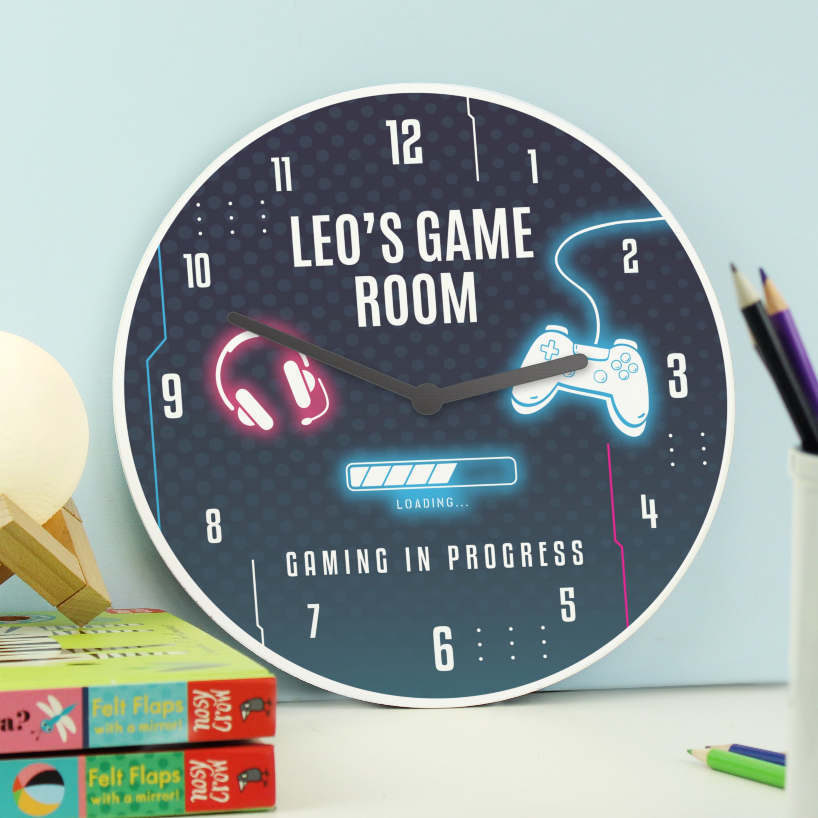 Personalised Gaming Wooden Childrens Clock - gift & personalise