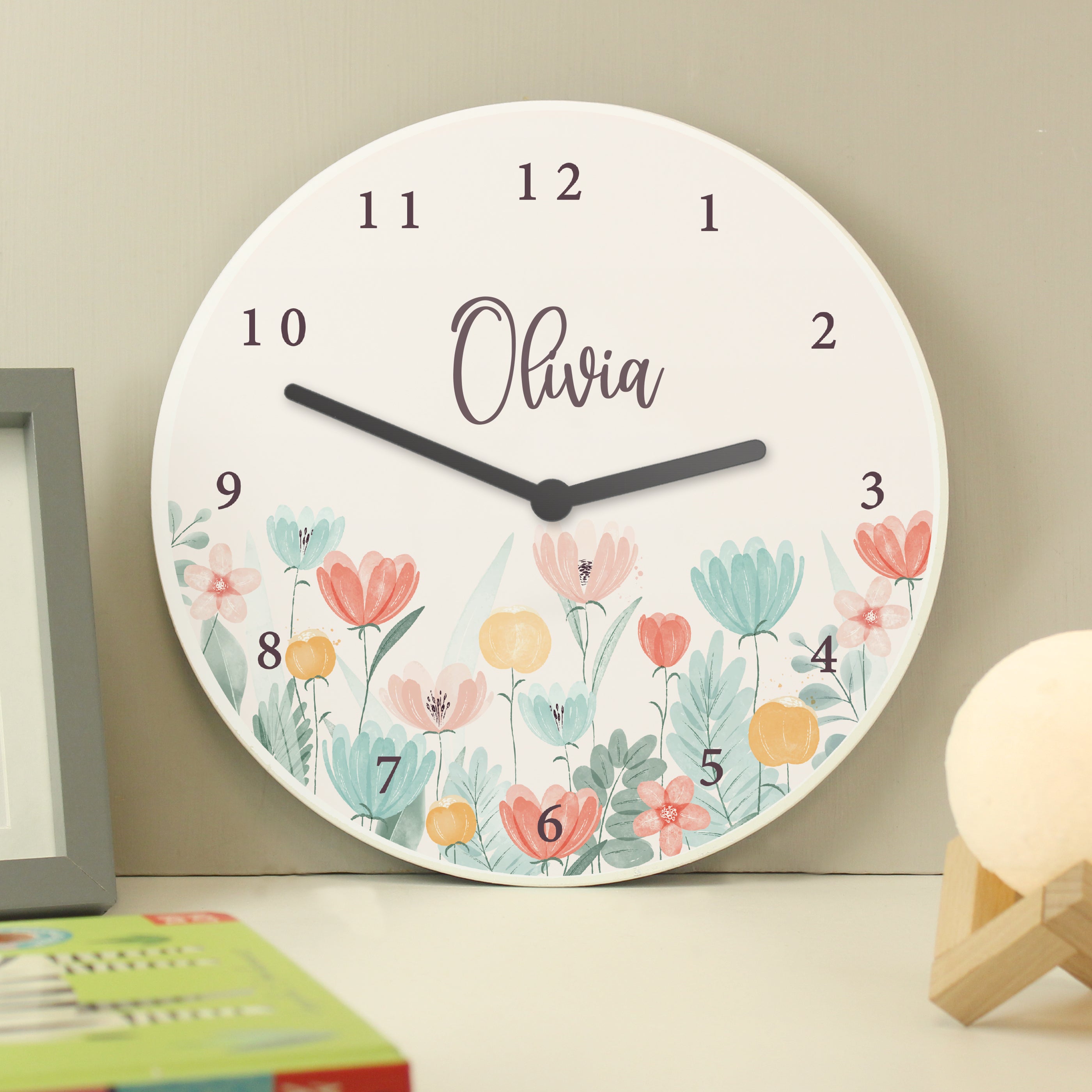 Personalised Floral Wooden Childrens Clock - gift & personalise