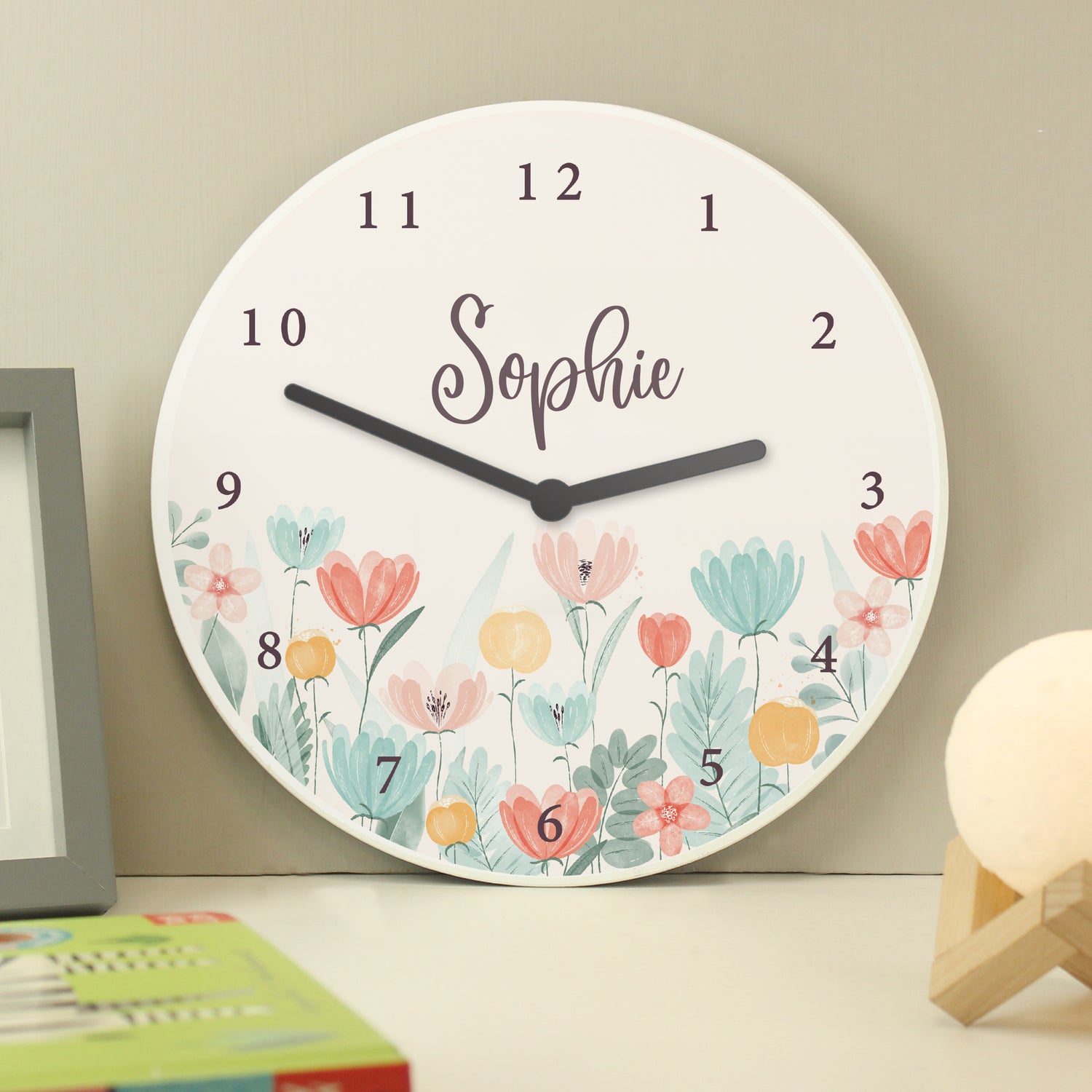 Personalised Floral Wooden Childrens Clock - gift & personalise