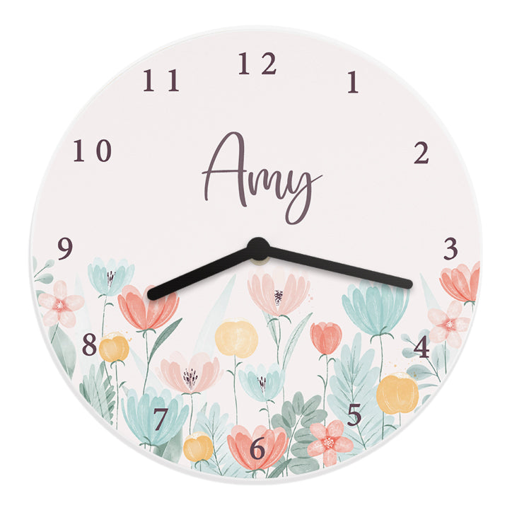 Personalised Floral Wooden Childrens Clock - gift & personalise