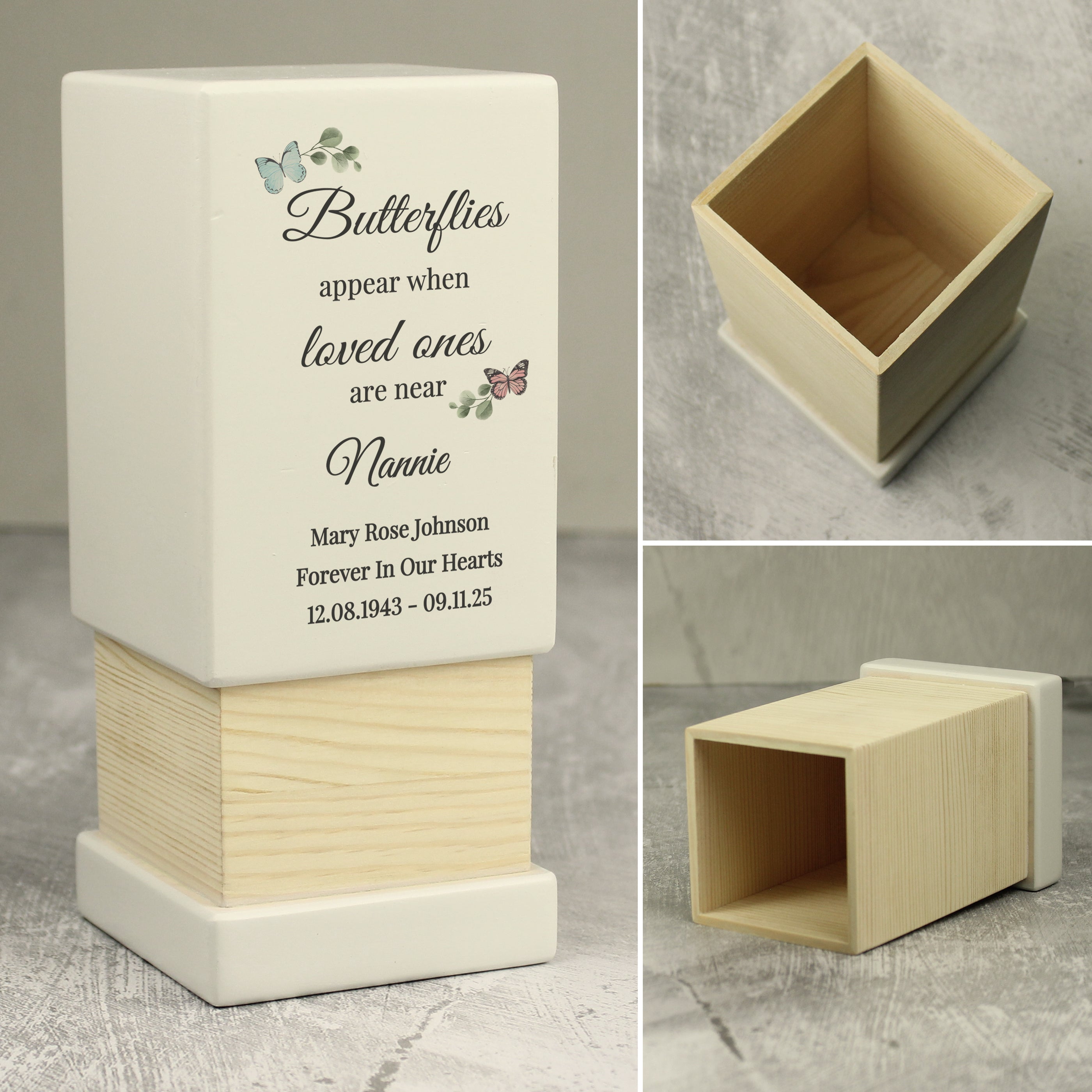 Personalised Butterflies Appear Small Wooden Urn - gift & personalise