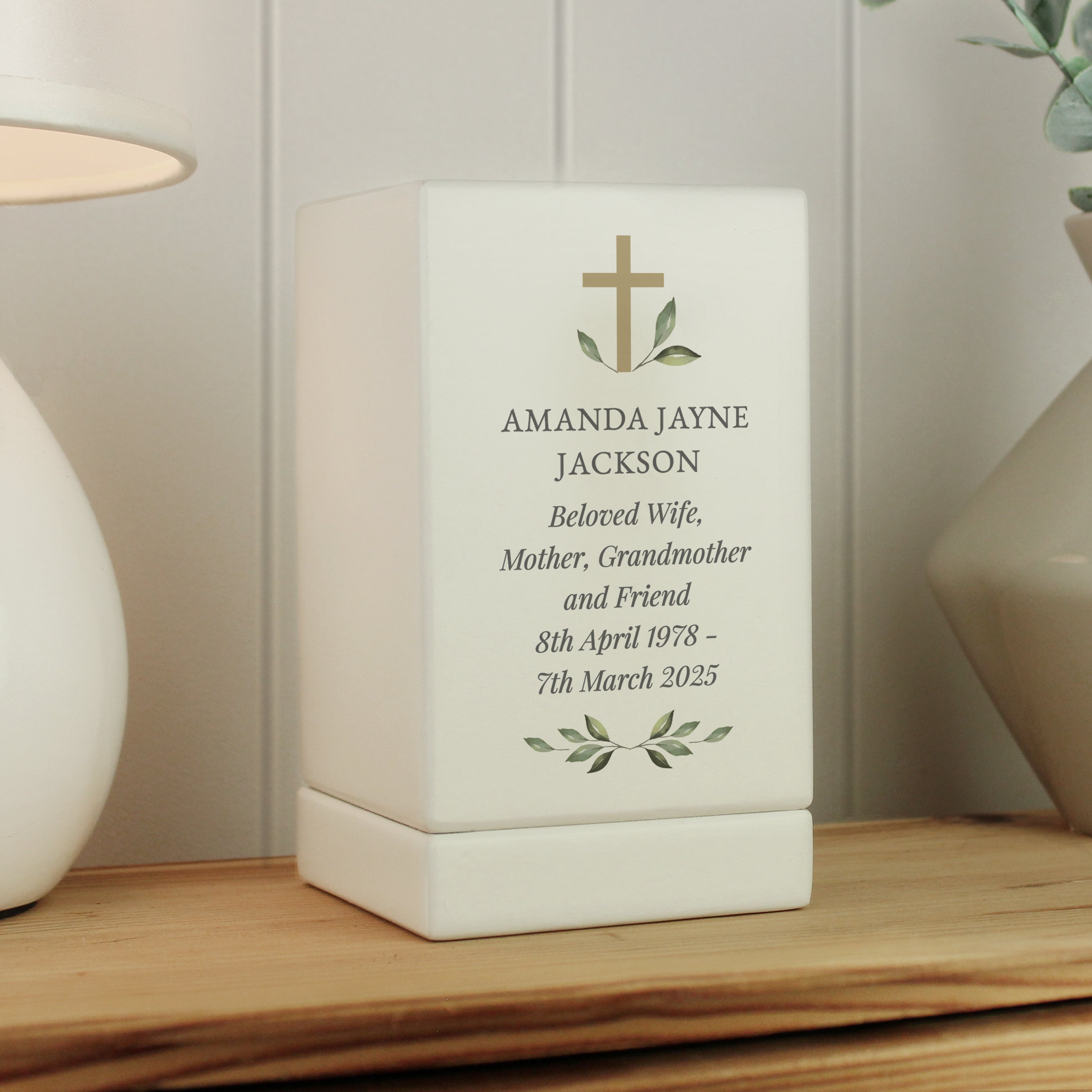 Personalised Memorial Cross Small Wooden Urn - gift & personalise