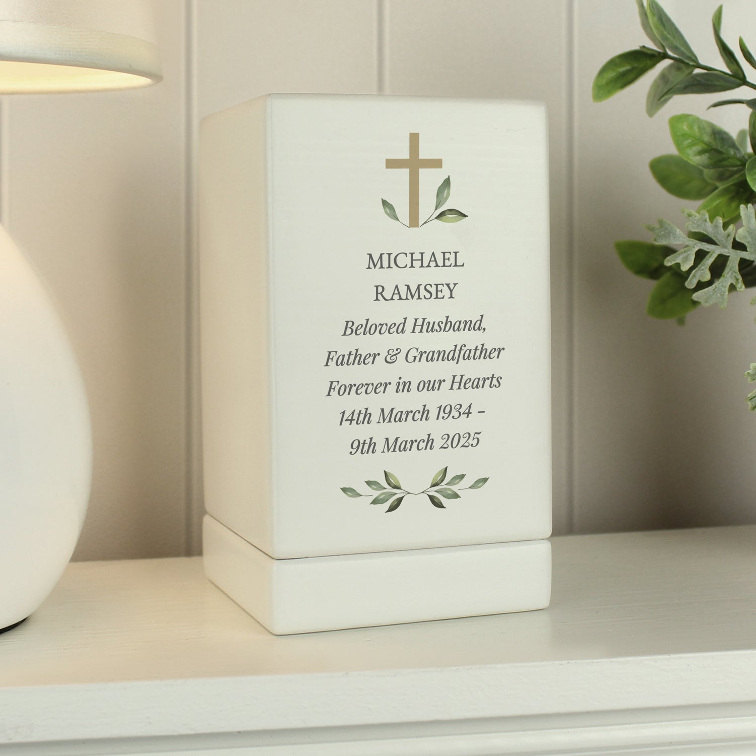 Personalised Memorial Cross Small Wooden Urn - gift & personalise