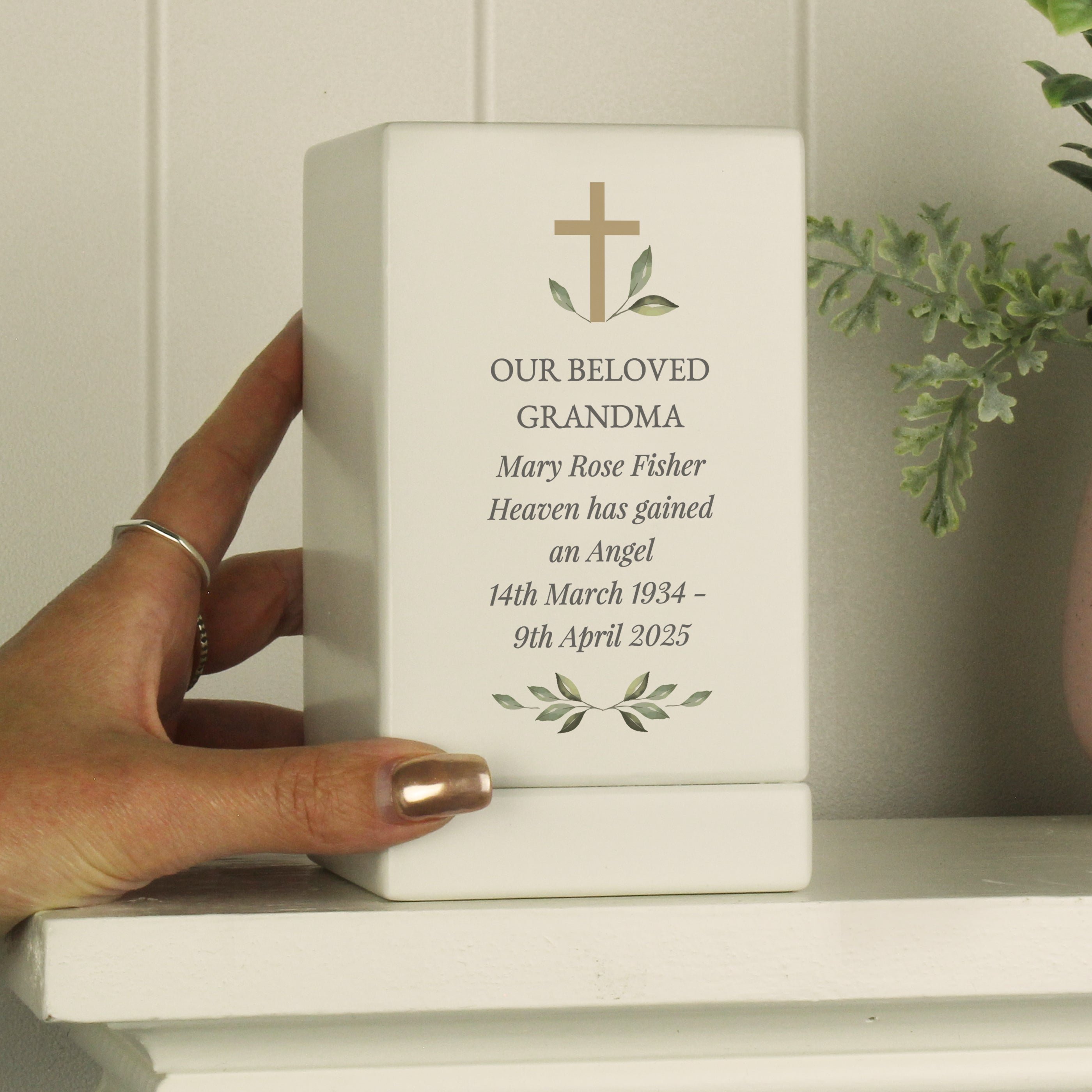 Personalised Memorial Cross Small Wooden Urn - gift & personalise