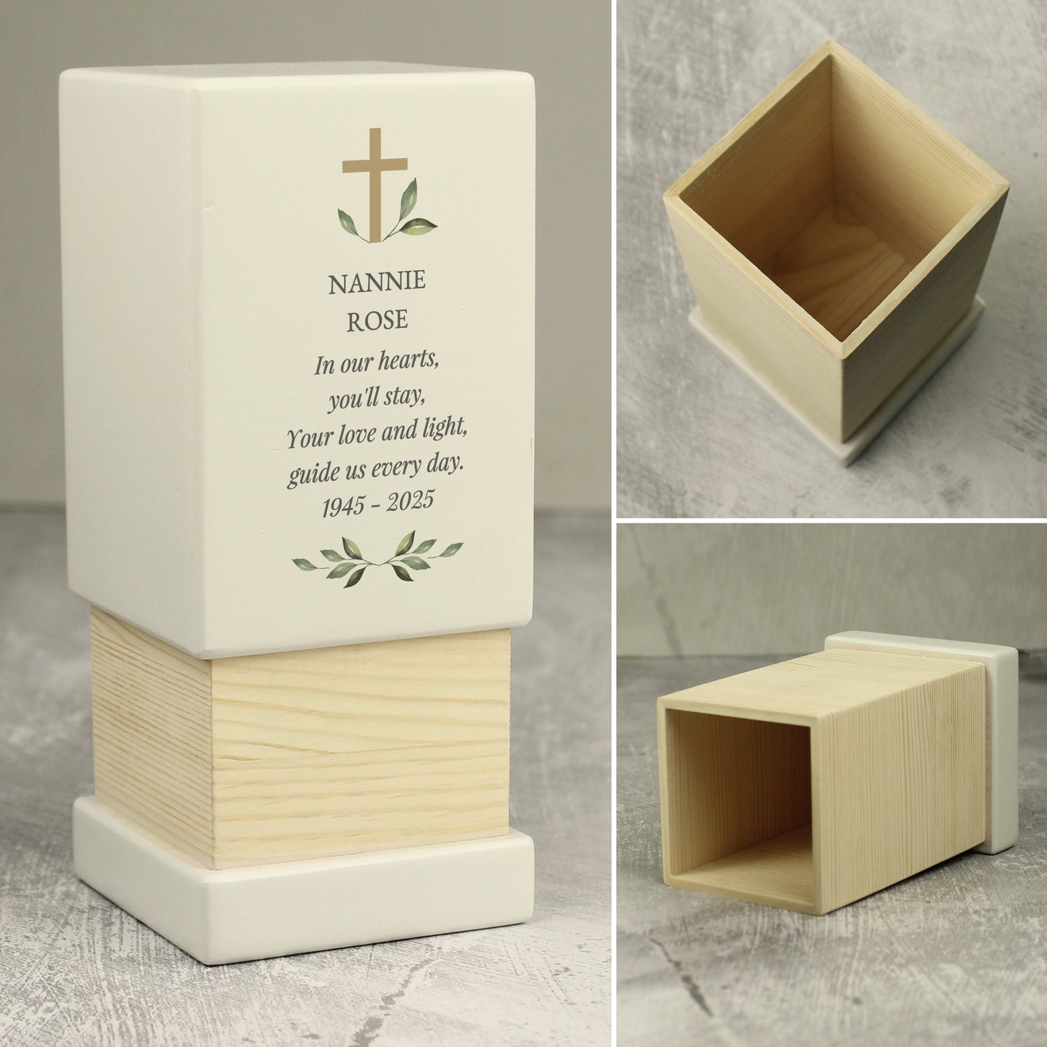 Personalised Memorial Cross Small Wooden Urn - gift & personalise