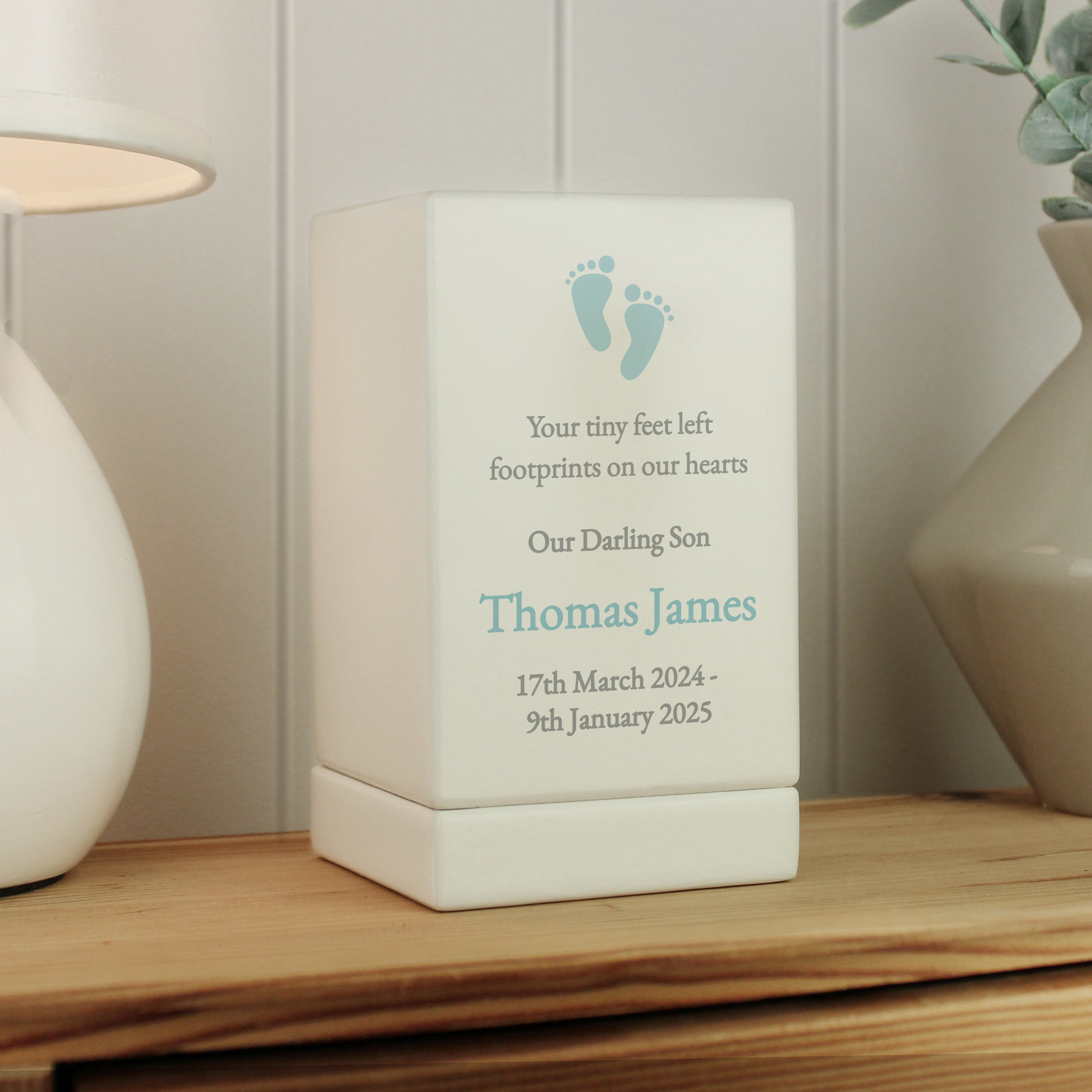 Personalised Baby Boy Small Wooden Urn - gift & personalise