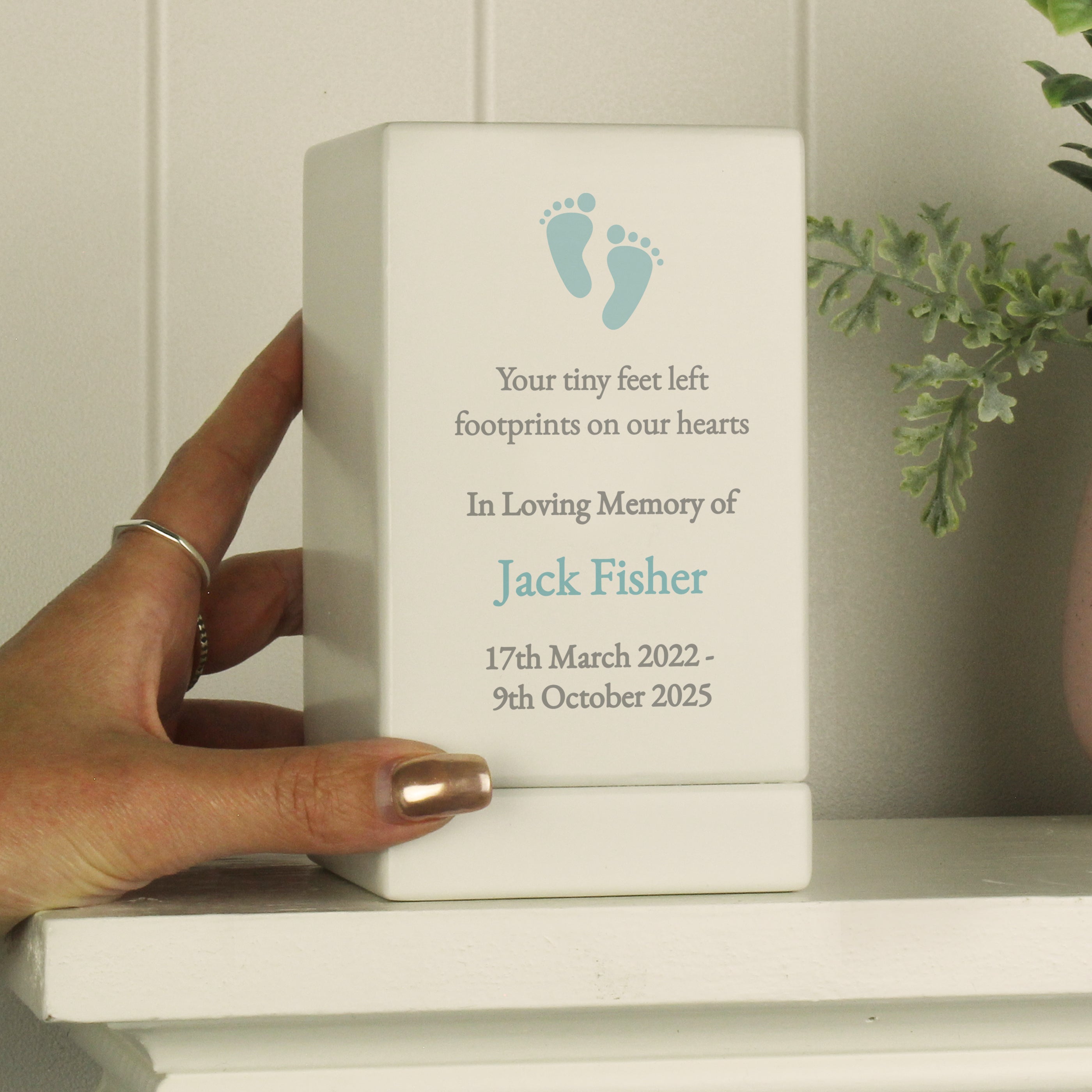 Personalised Baby Boy Small Wooden Urn - gift & personalise