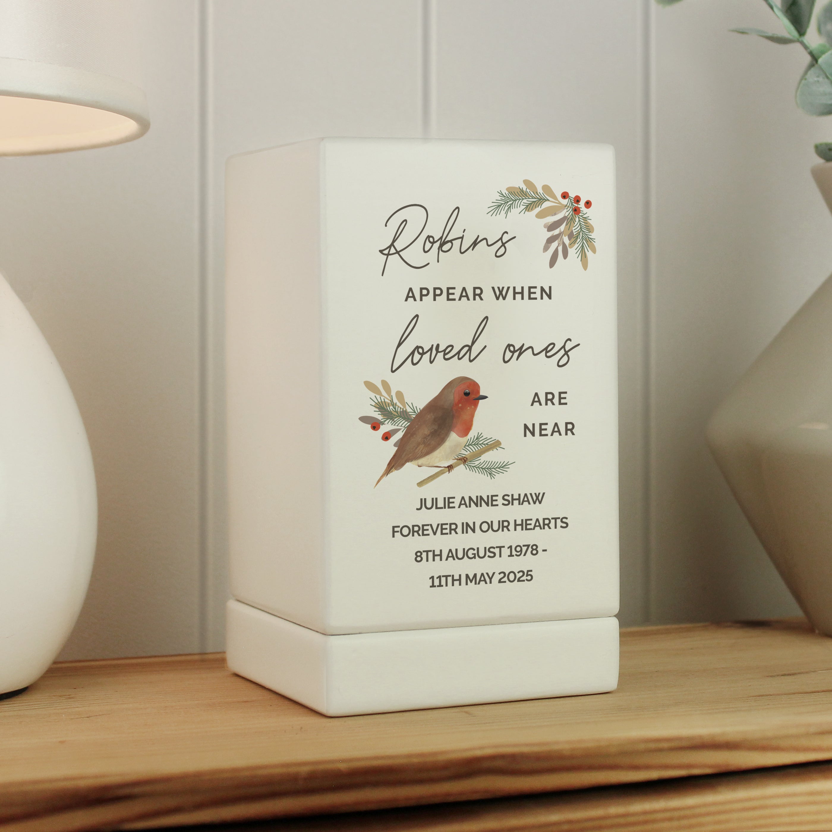 Personalised Robins Appear Small Wooden Urn - gift & personalise