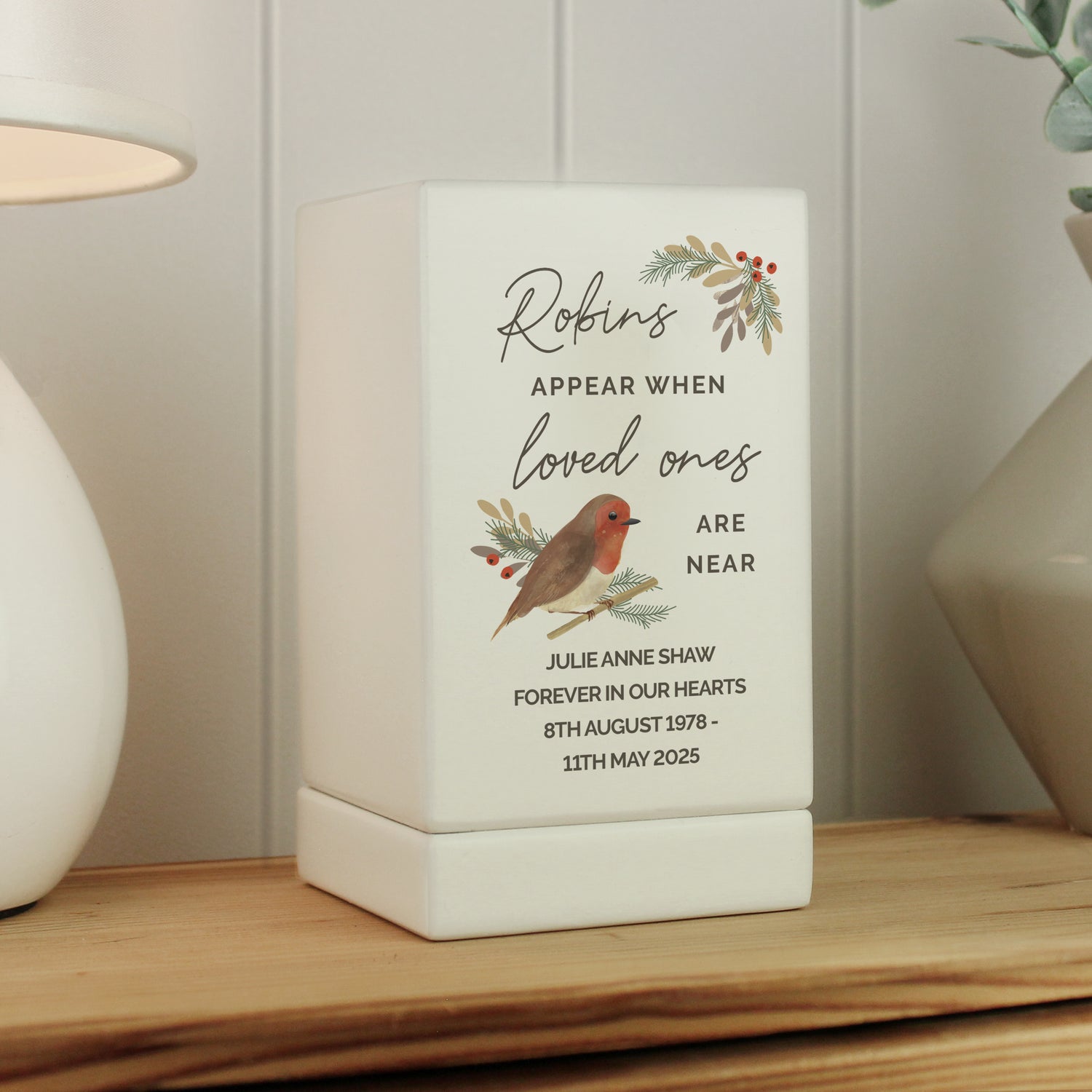 Personalised Robins Appear Small Wooden Urn - gift & personalise